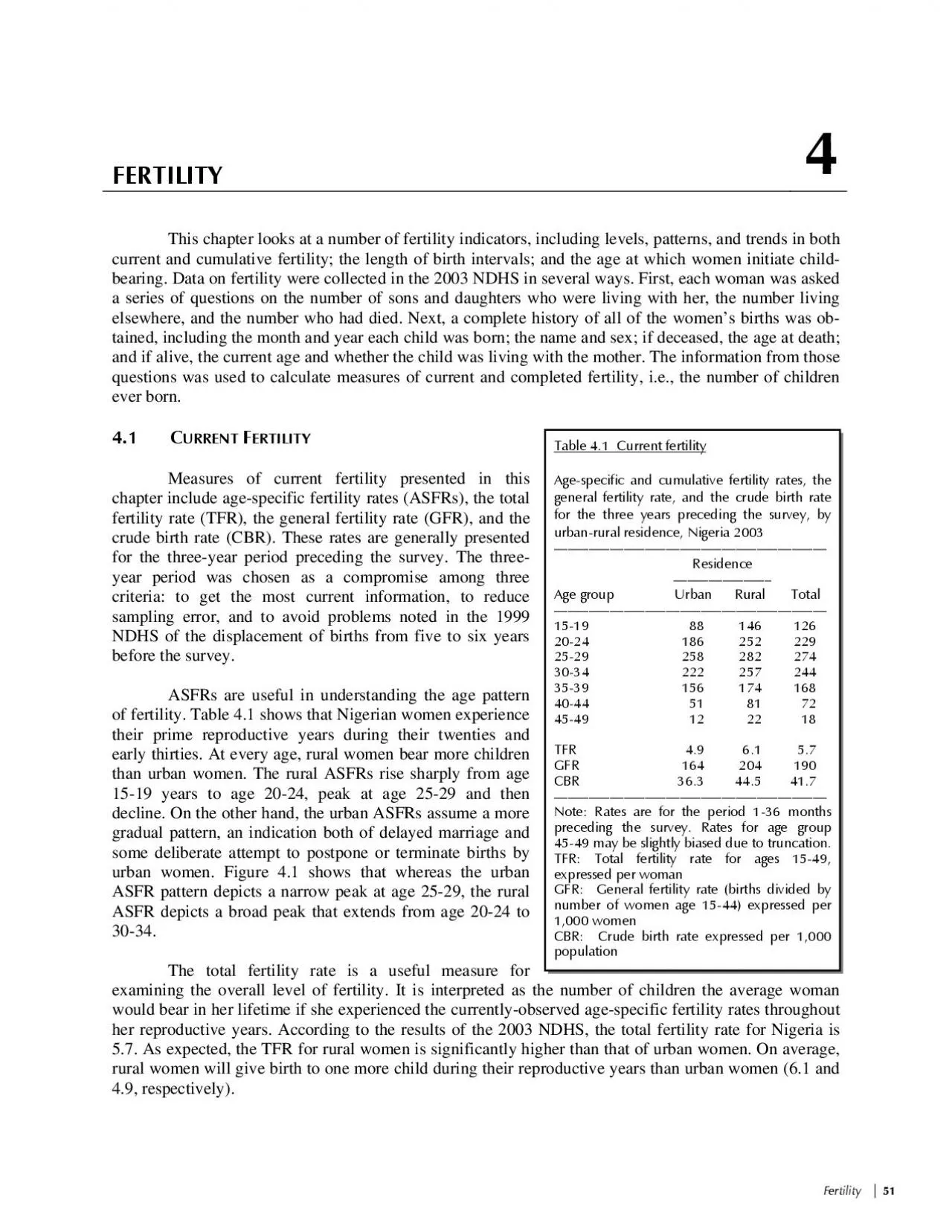 FertilityThe TFR of 57 computed in the 2003 NDHS is significantly hig
