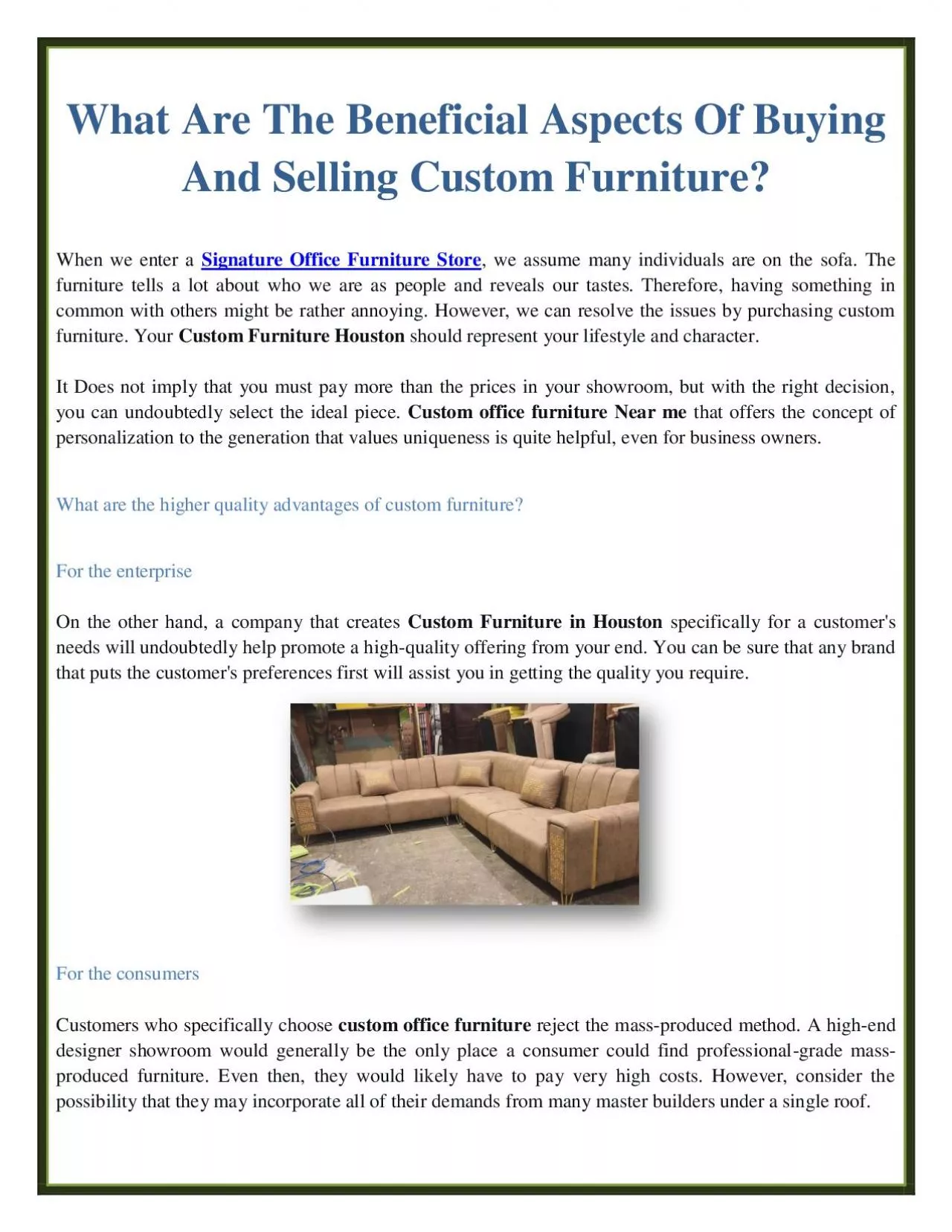 What Are The Beneficial Aspects Of Buying And Selling Custom Furniture?
