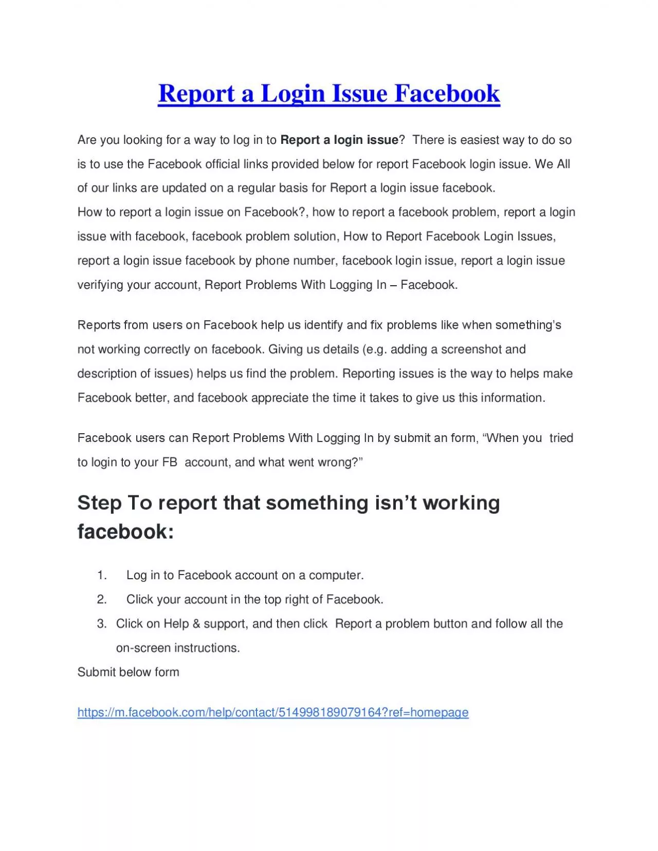 PDF-how to Report a Login Issue Facebook
