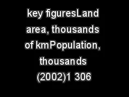 key figuresLand area, thousands of kmPopulation, thousands (2002)1 306
