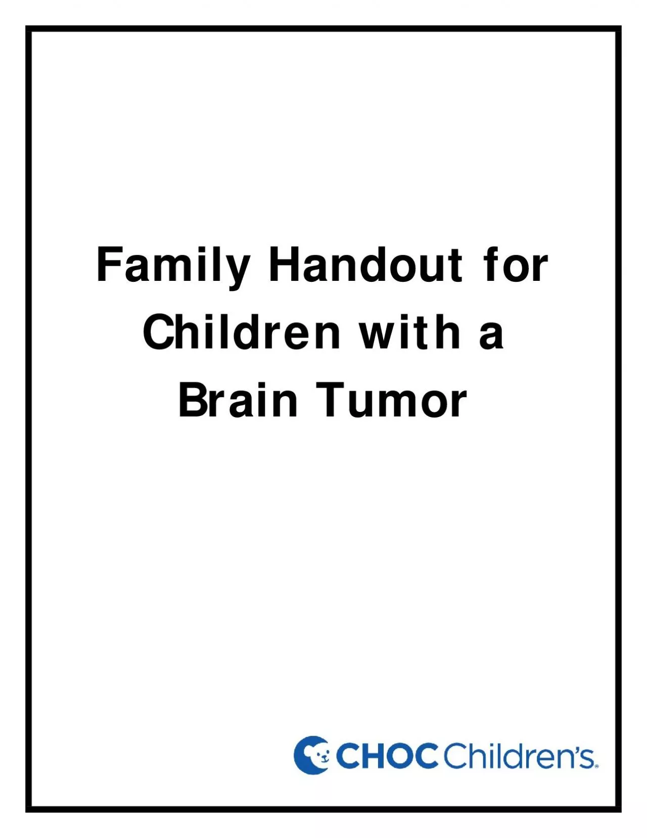 Family Handout for Children with a Brain Tumor