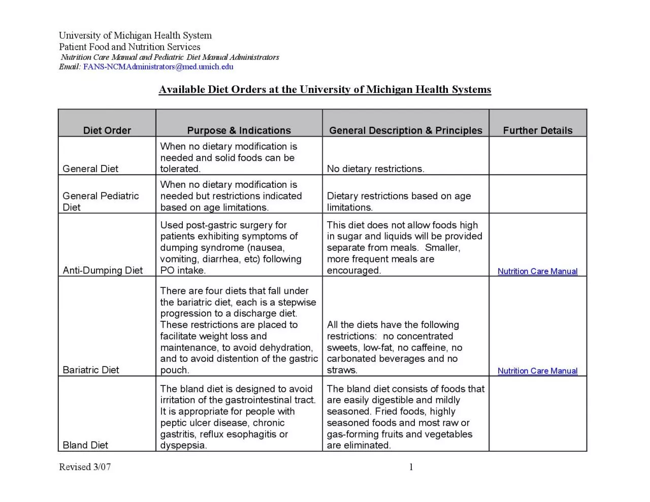 PDF-University of Michigan Health System Patient Food and Nutrition Servi