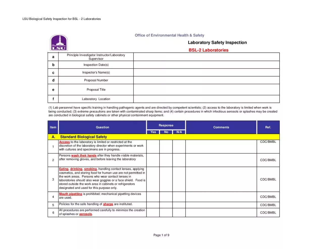 PDF-LSU Biological Safety Inspection for BSL 2 Laboratories