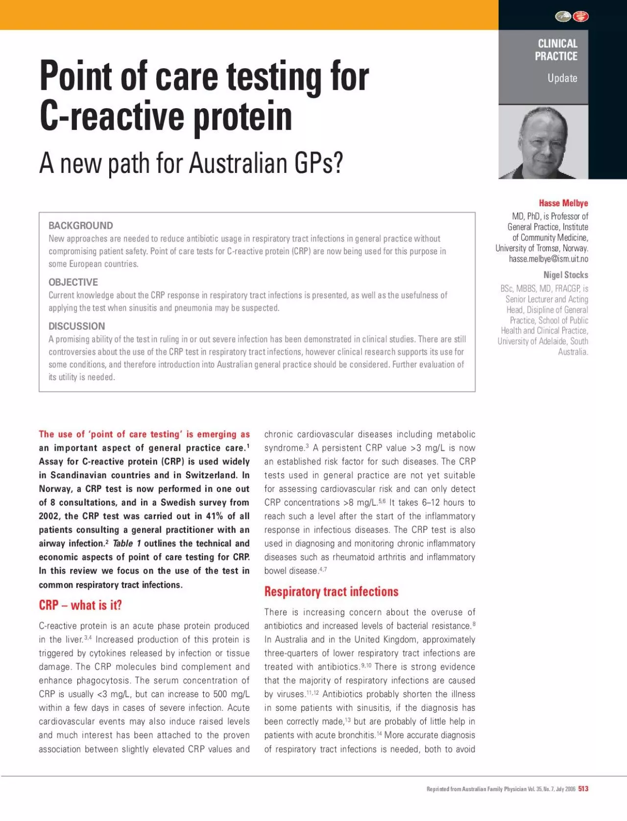 PDF-Point of care testing for Creactive protein 150 a new path for Aus