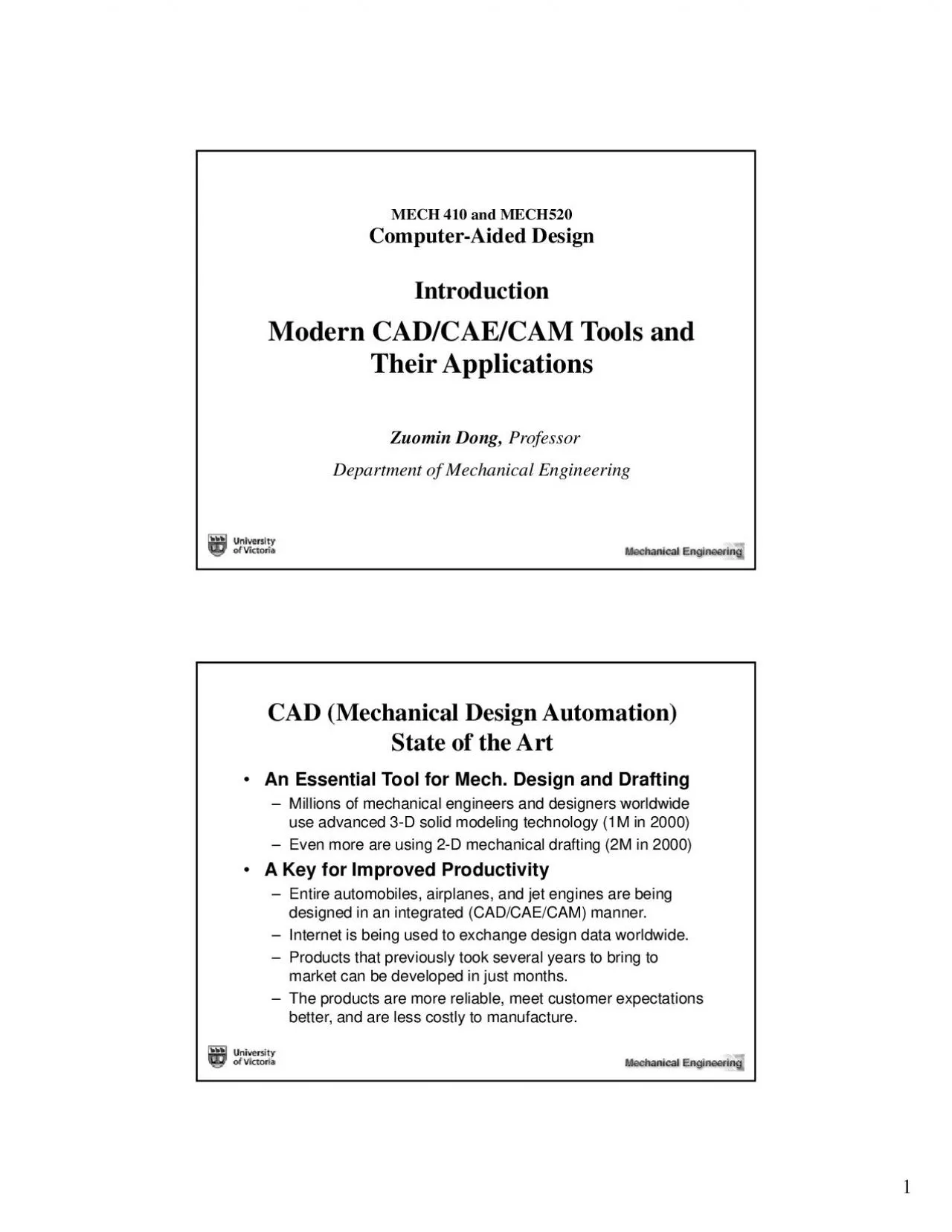 MECH 410 and MECH520ComputerAided Design
