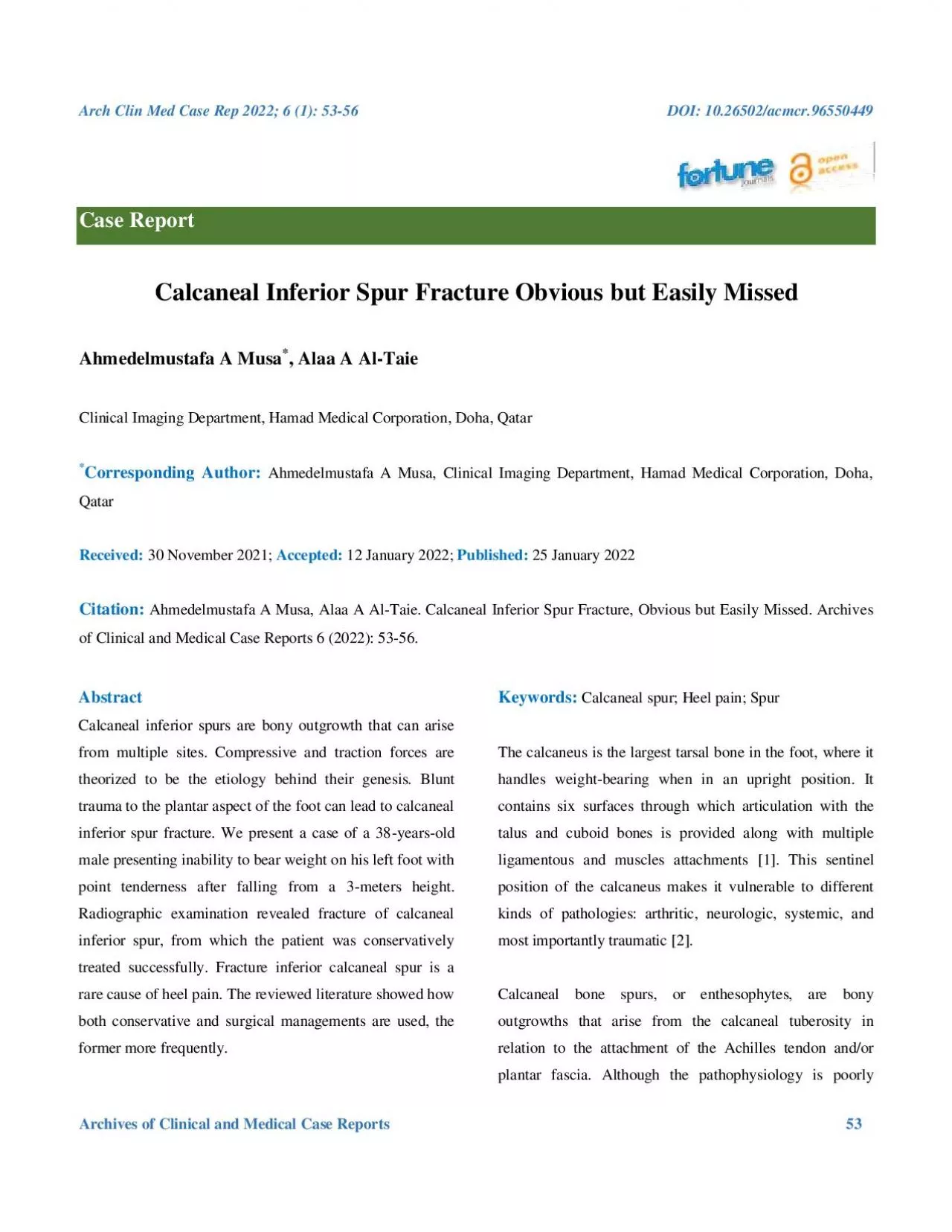 PDF-Calcaneal Inferior Spur Fracture Obvious