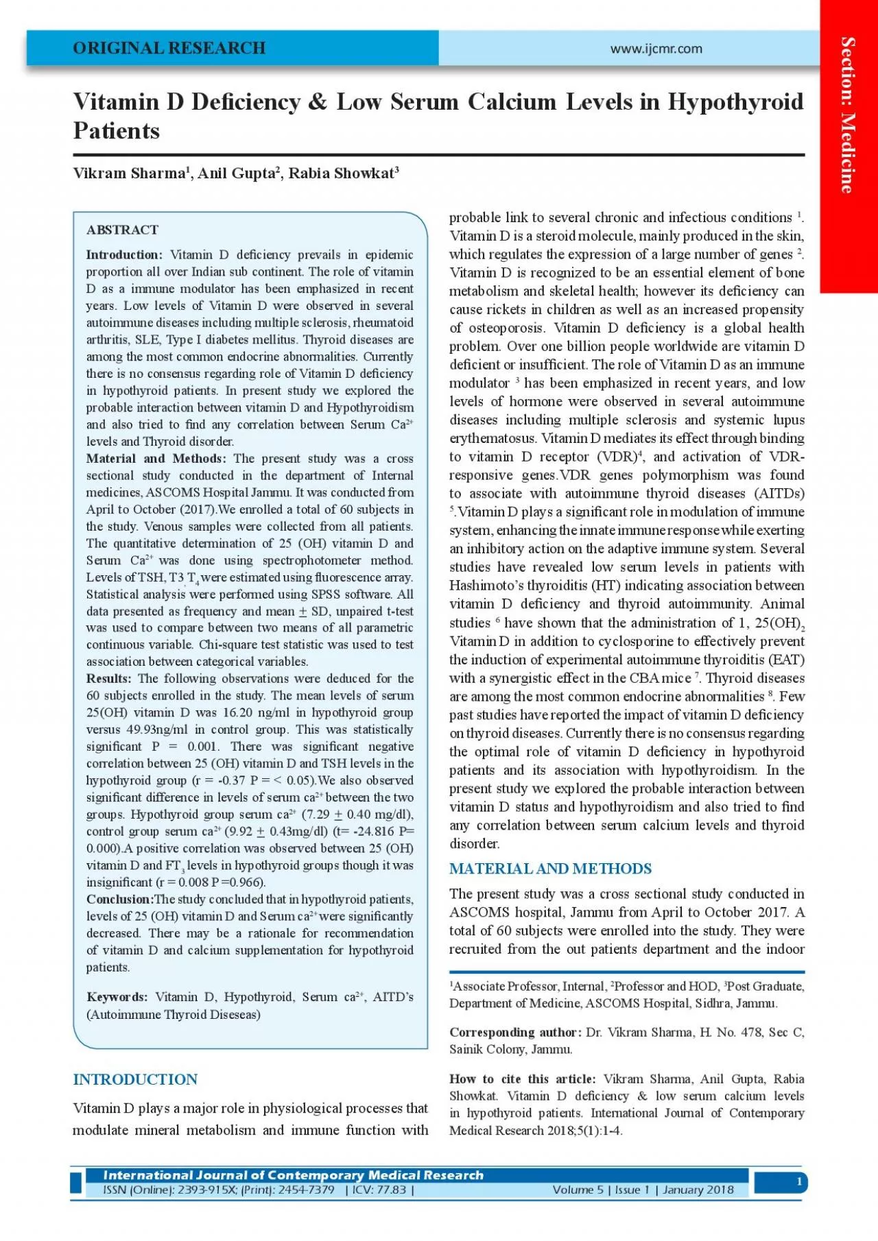 PDF-Vitamin D Dex00660069ciency Low Serum Calcium Levels in Hypothyro