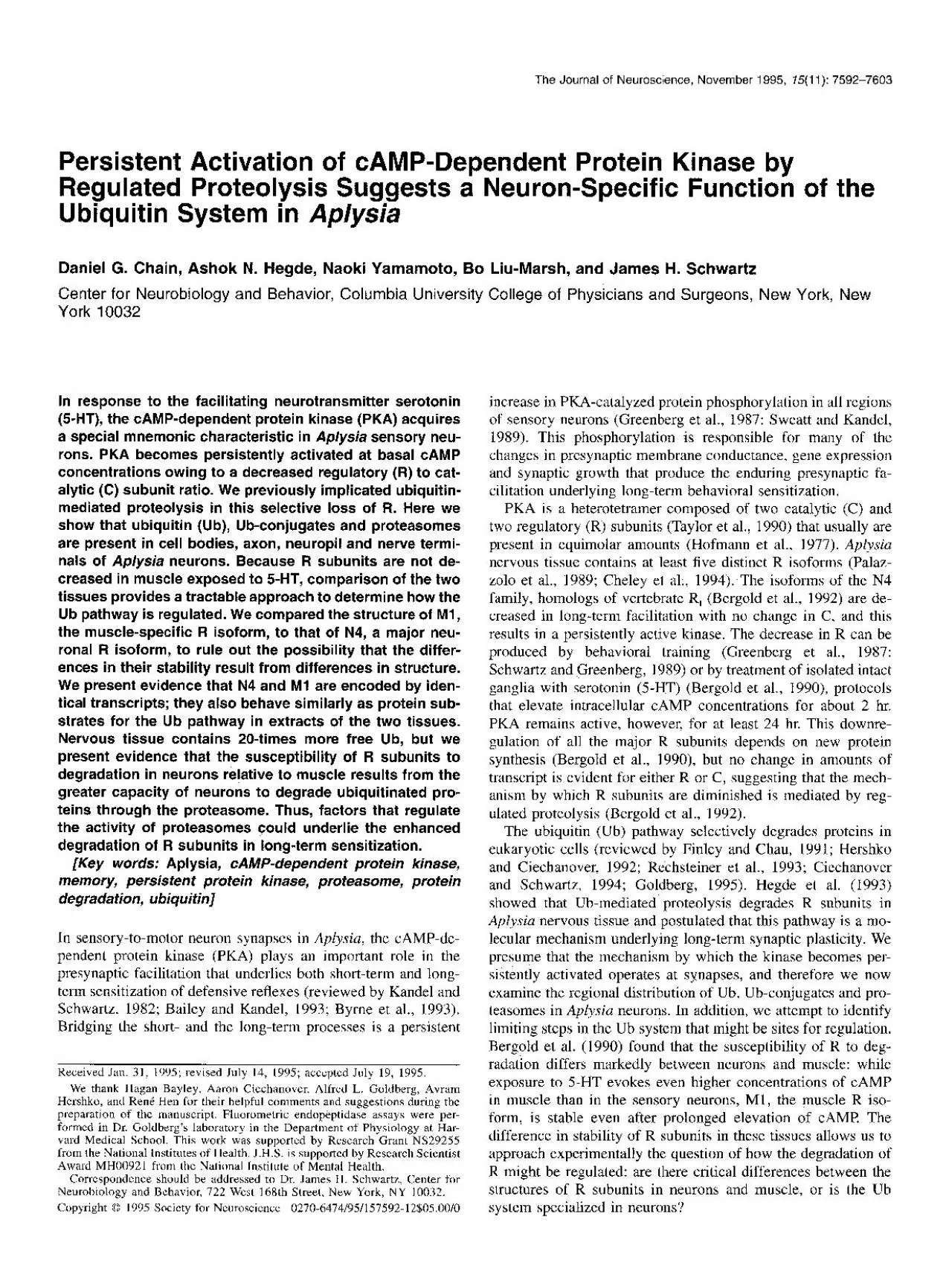 PDF-Persistent Activation of CAMPDependent Protein Kinase by Regulated Pr