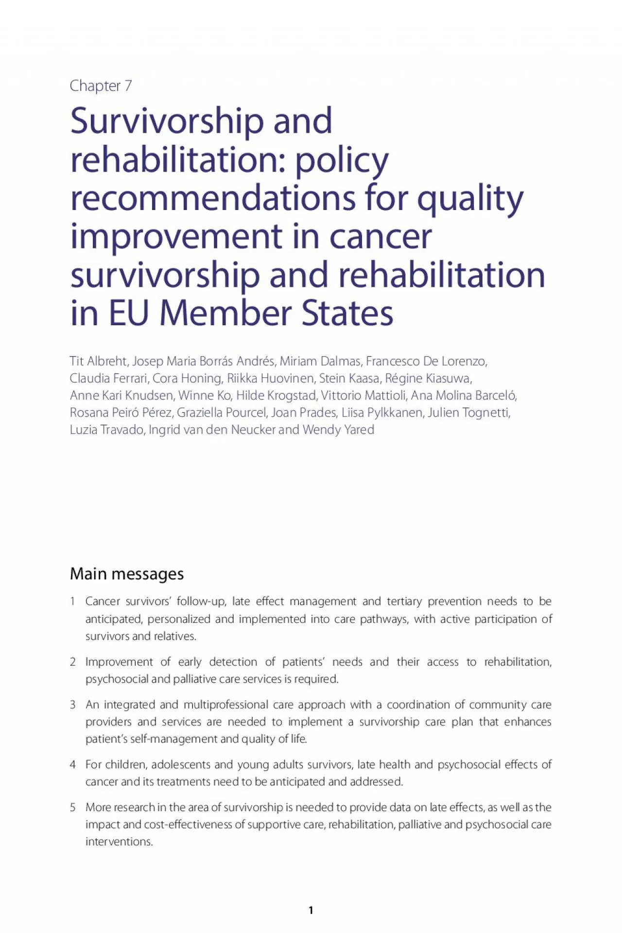 Chapter 7Survivorship and rehabilitation policy recommendations for q