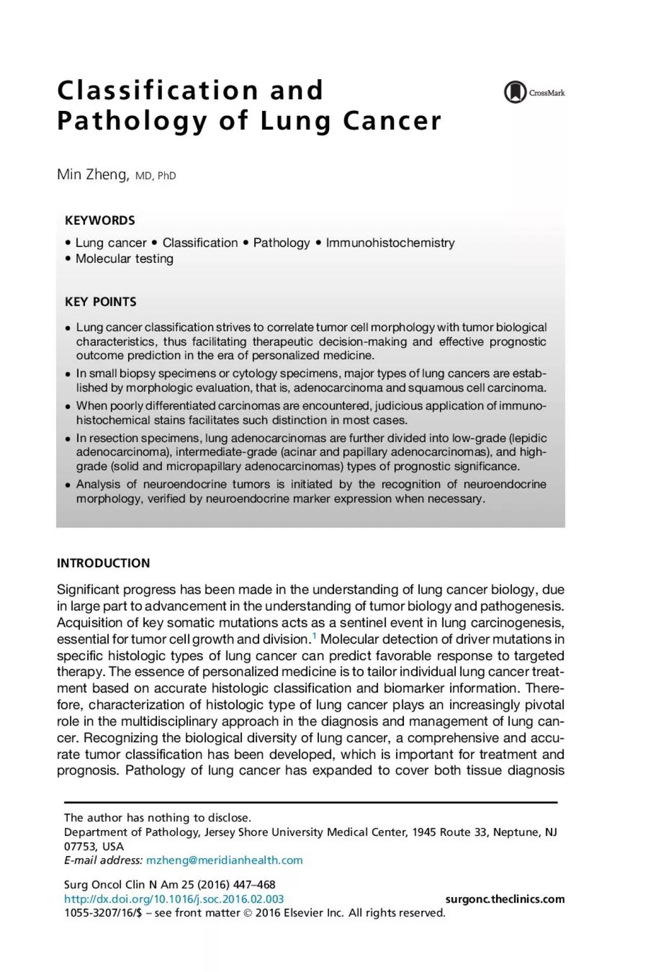 PDF-ClassificationandPathologyofLungCancerMinZhengMDPhDSignificantprogre