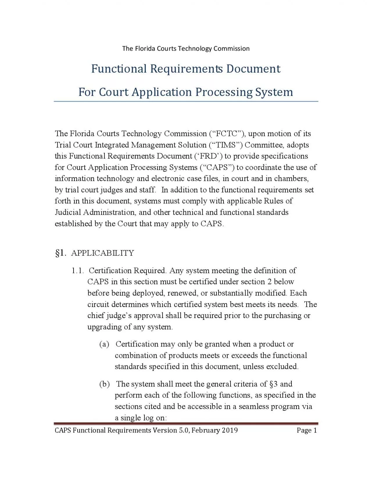 PDF-CAPS Functional Requirements Version