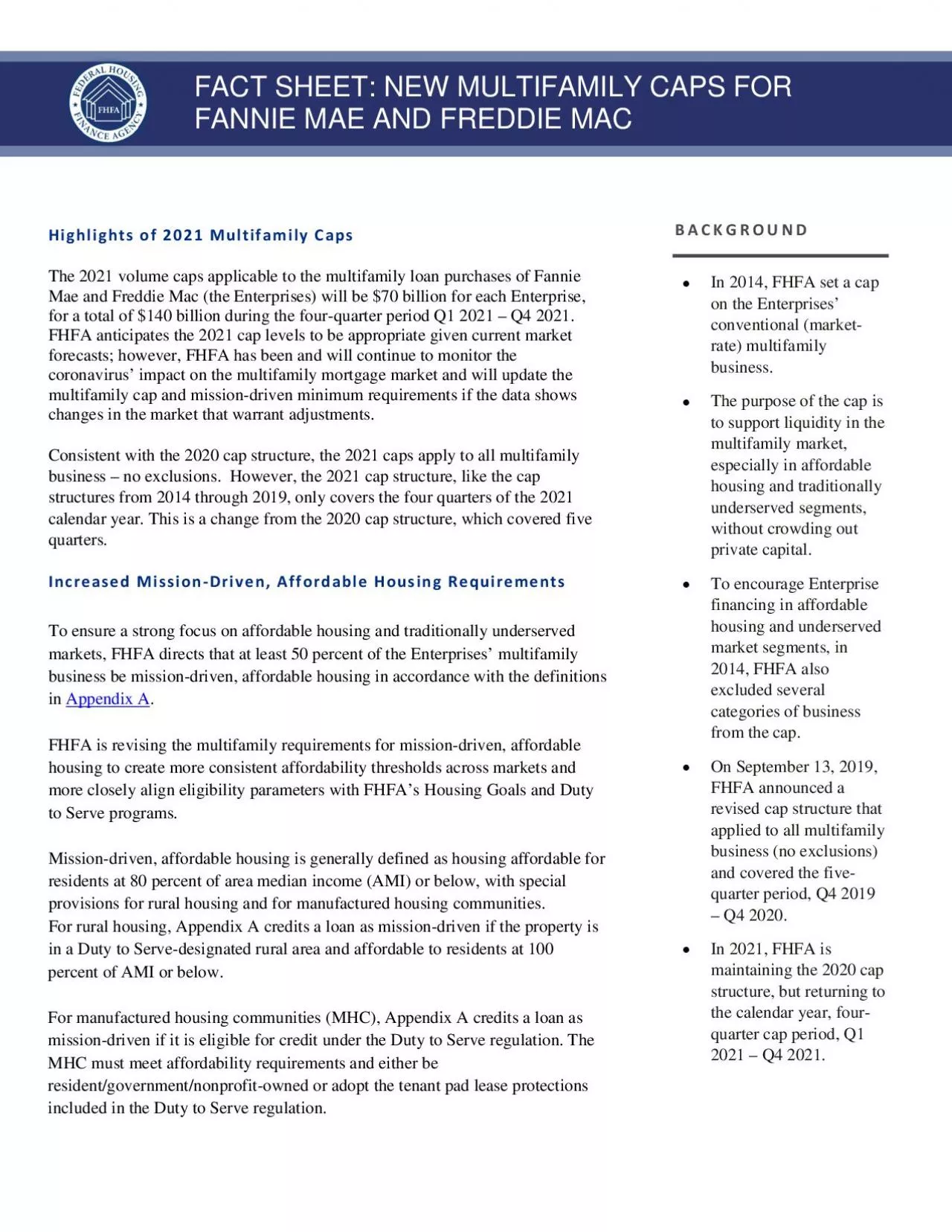 PDF-FACT SHEET NEW MULTIFAMILY CAPS FOR