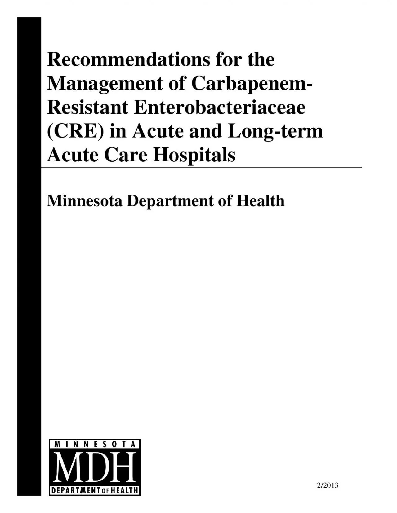 Recommendations for the Management of CarbapenemResistant Enterobacter