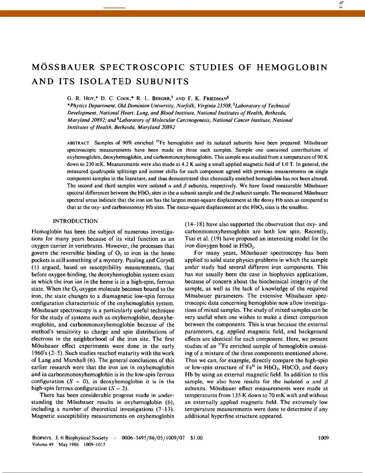 PDF-MOSSBAUERSPECTROSCOPICSTUDIESOFHEMOGLOBINANDITSISOLATEDSUBUNITSGRHoY