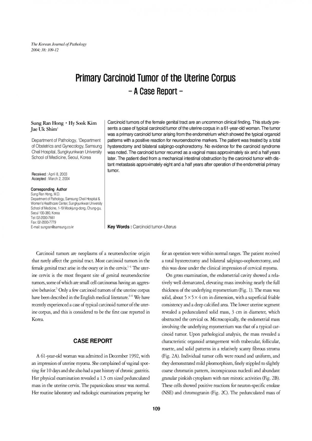 PDF-Carcinoid tumors of the female genital tract are an uncommon clinical