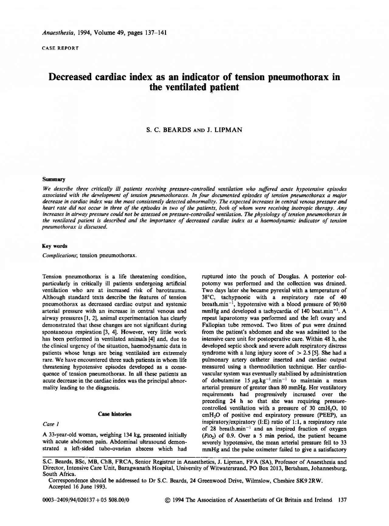 PDF-Decreased cardiac ventilated patient acute hypotensive associated with