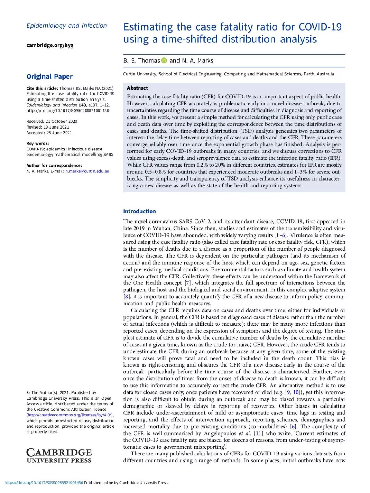 PDF-EpidemiologyandInfectionOriginalPaperCitethisarticleThomasBSMarksNA