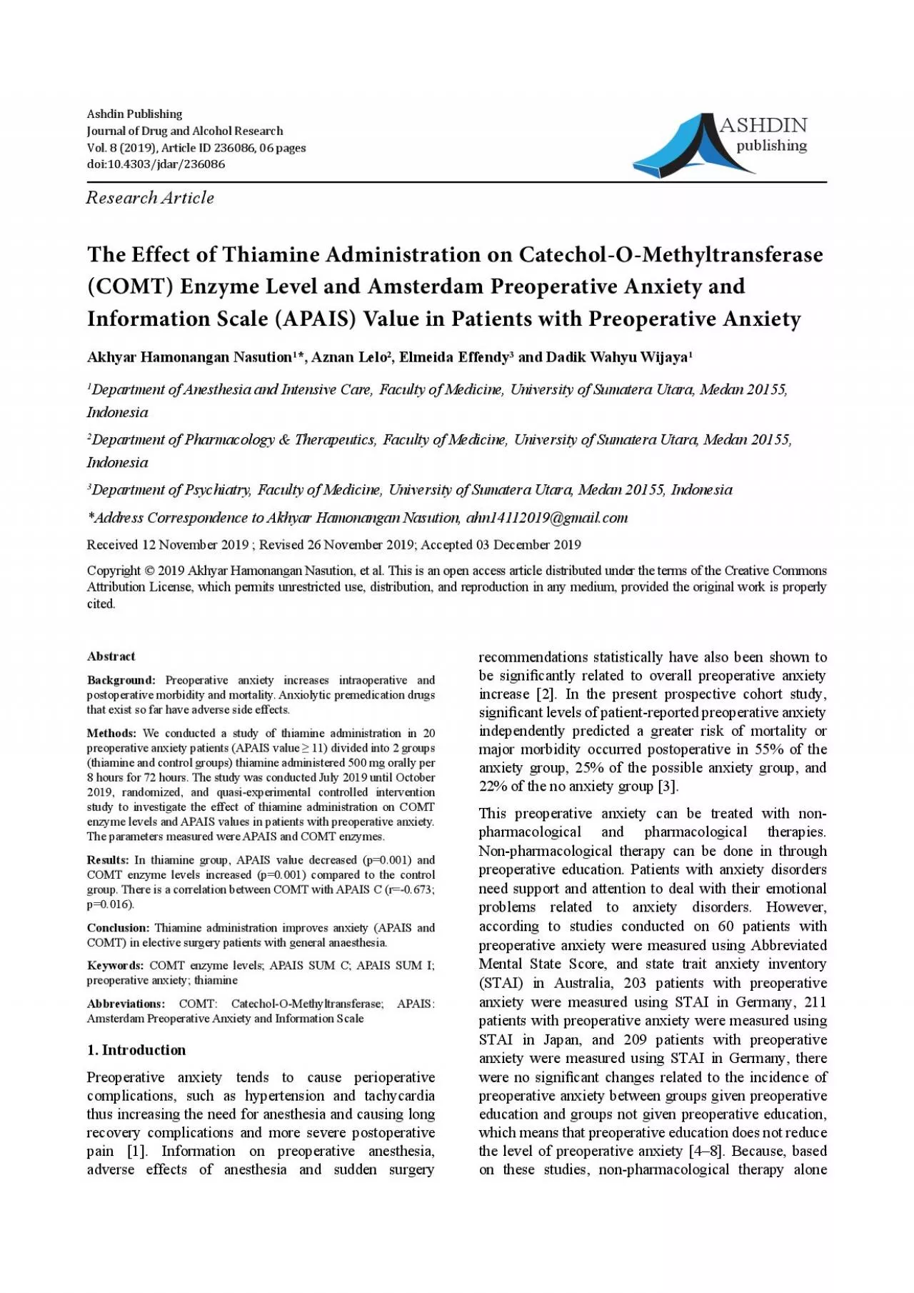 PDF-Research ArticleThe Effect of Thiamine Administration on CatecholOMe