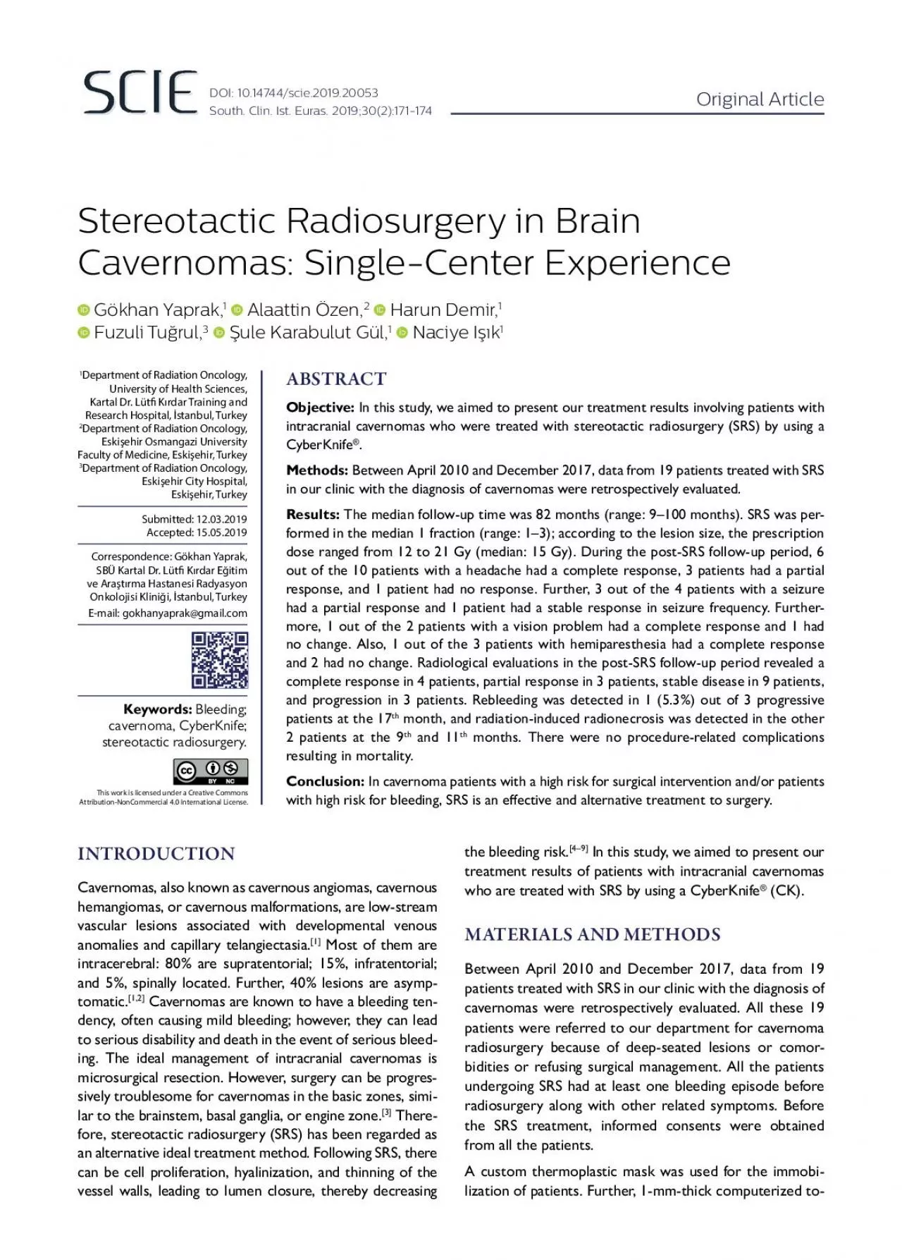 PDF-Stereotactic Radiosurgery in BrainCavernomas SingleCenter Experience