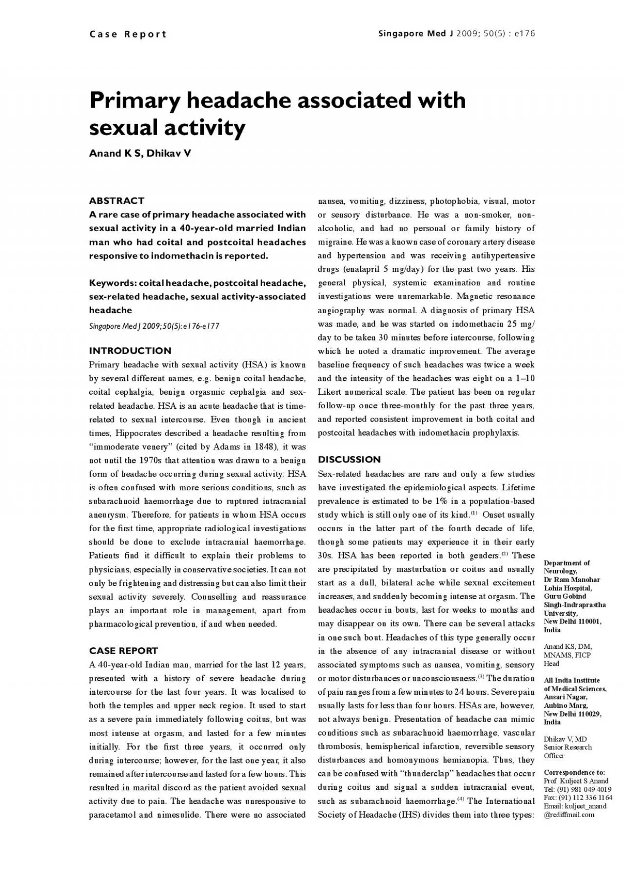 PDF-Keywords coital headache postcoital headache