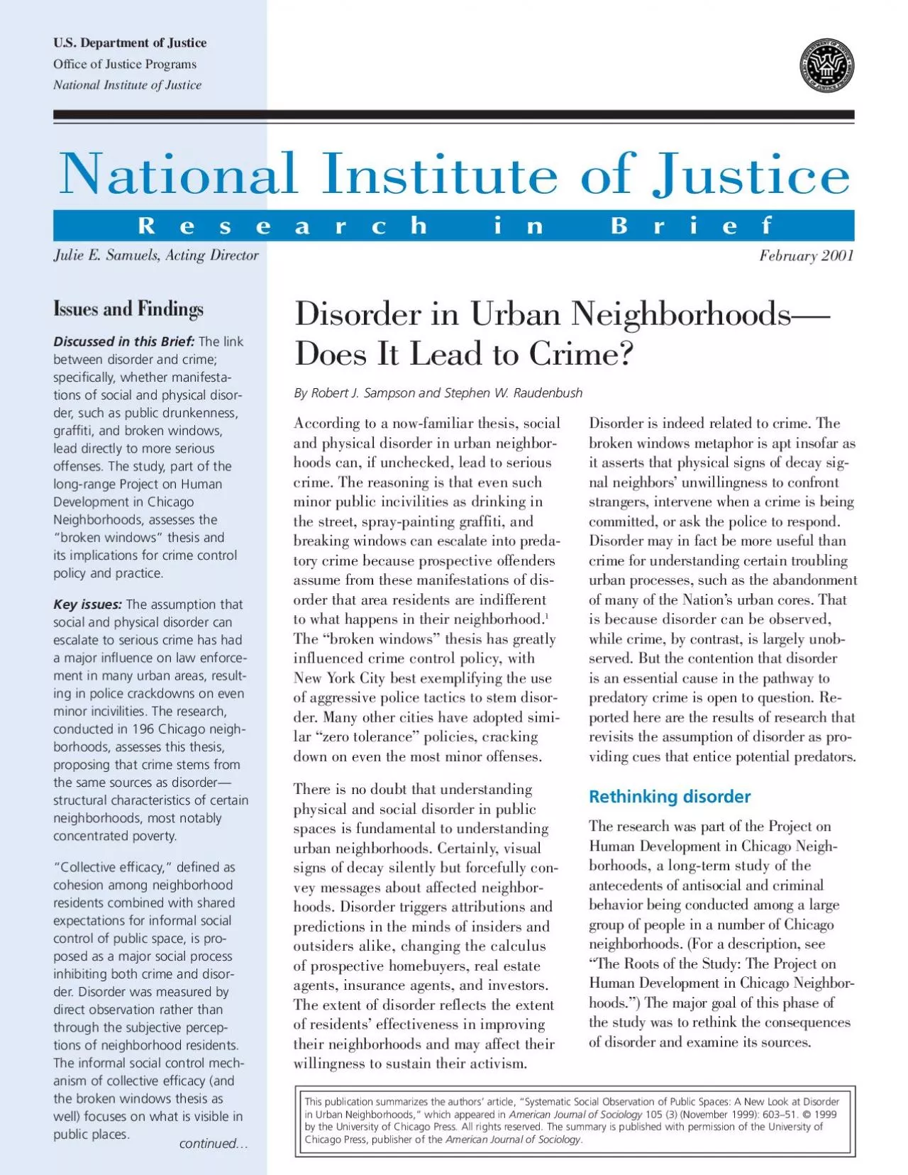 US Department of JusticeOffice of Justice ProgramsNational Institute