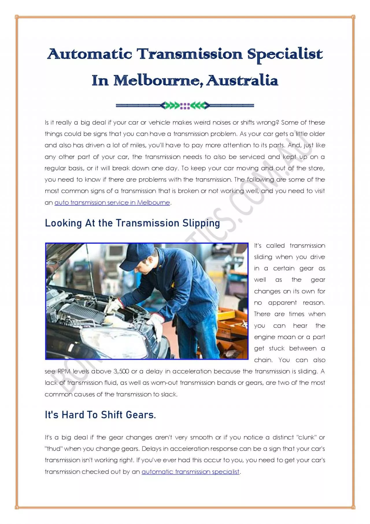 Automatic Transmission Specialist In Melbourne
