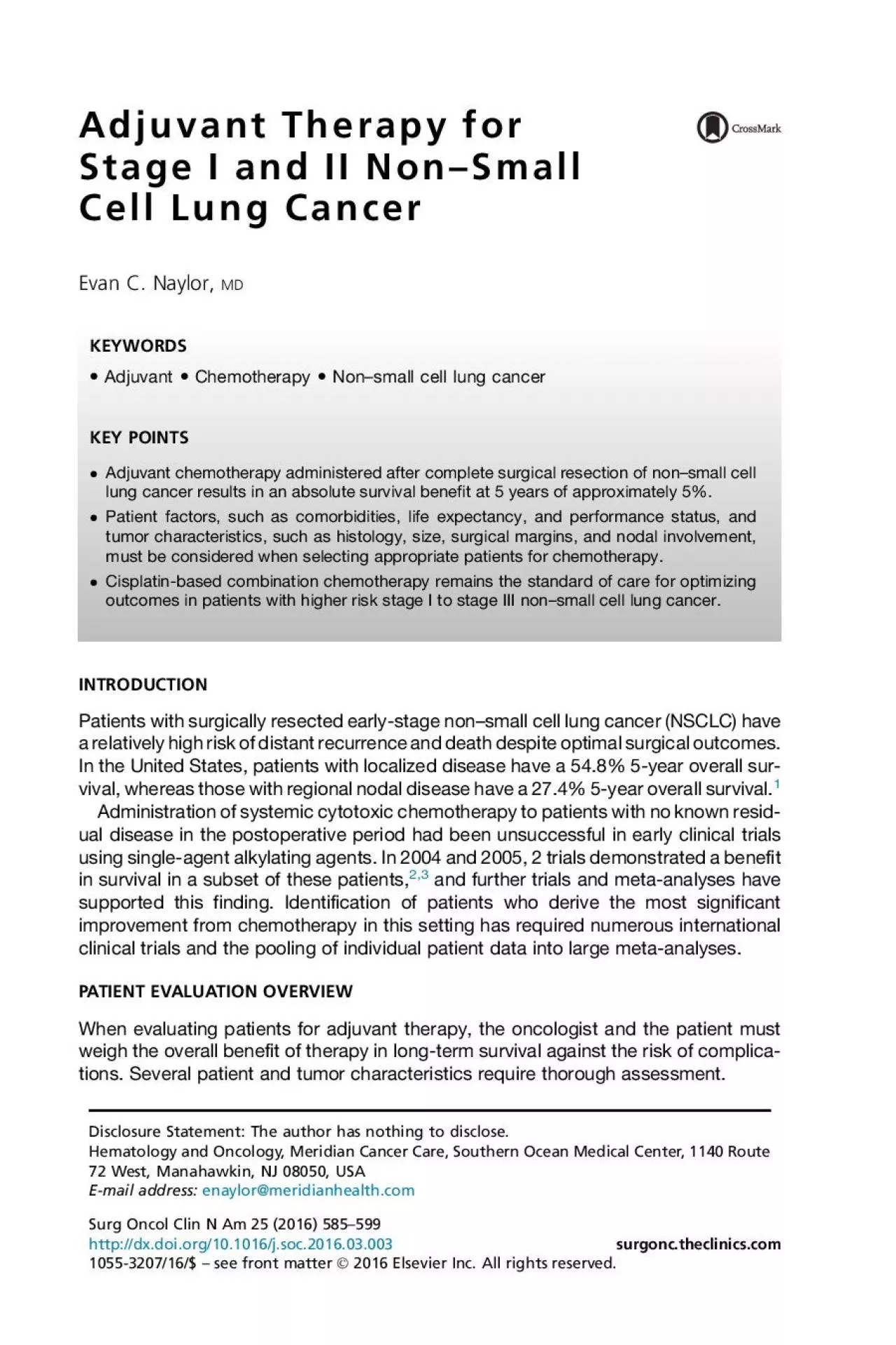 PDF-AdjuvantTherapyforStageIandIINonSmallCellLungCancerEvanCNaylorPatie