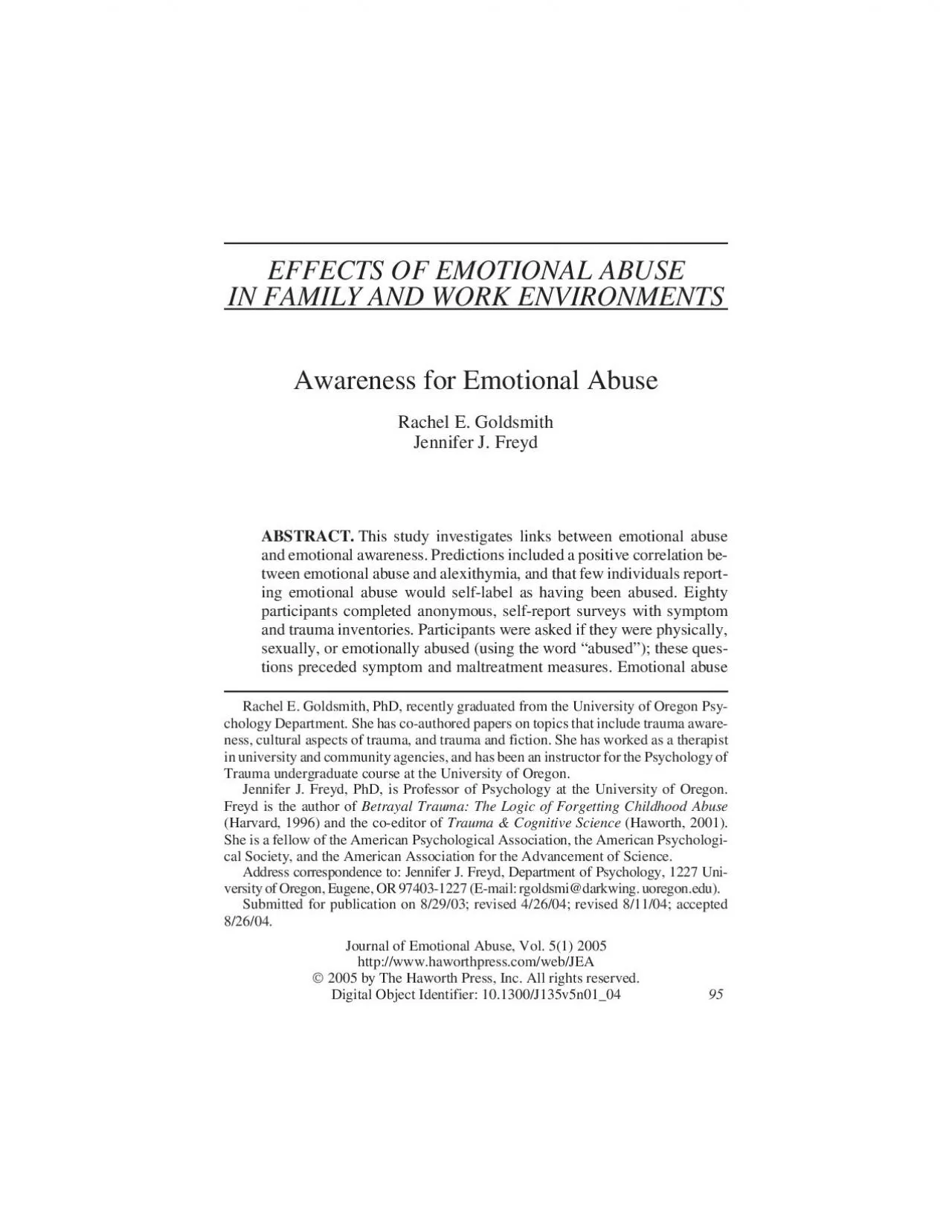 PDF-EFFECTS OF EMOTIONAL ABUSEIN FAMILY AND WORK ENVIRONMENTS