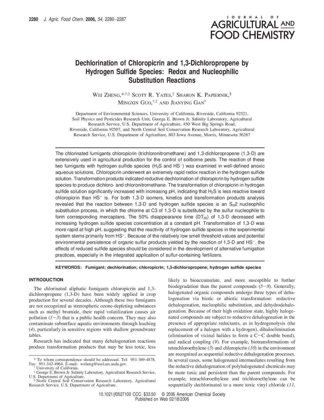 PDF-DechlorinationofChloropicrinand13DichloropropenebyHydrogenSulfideSpe