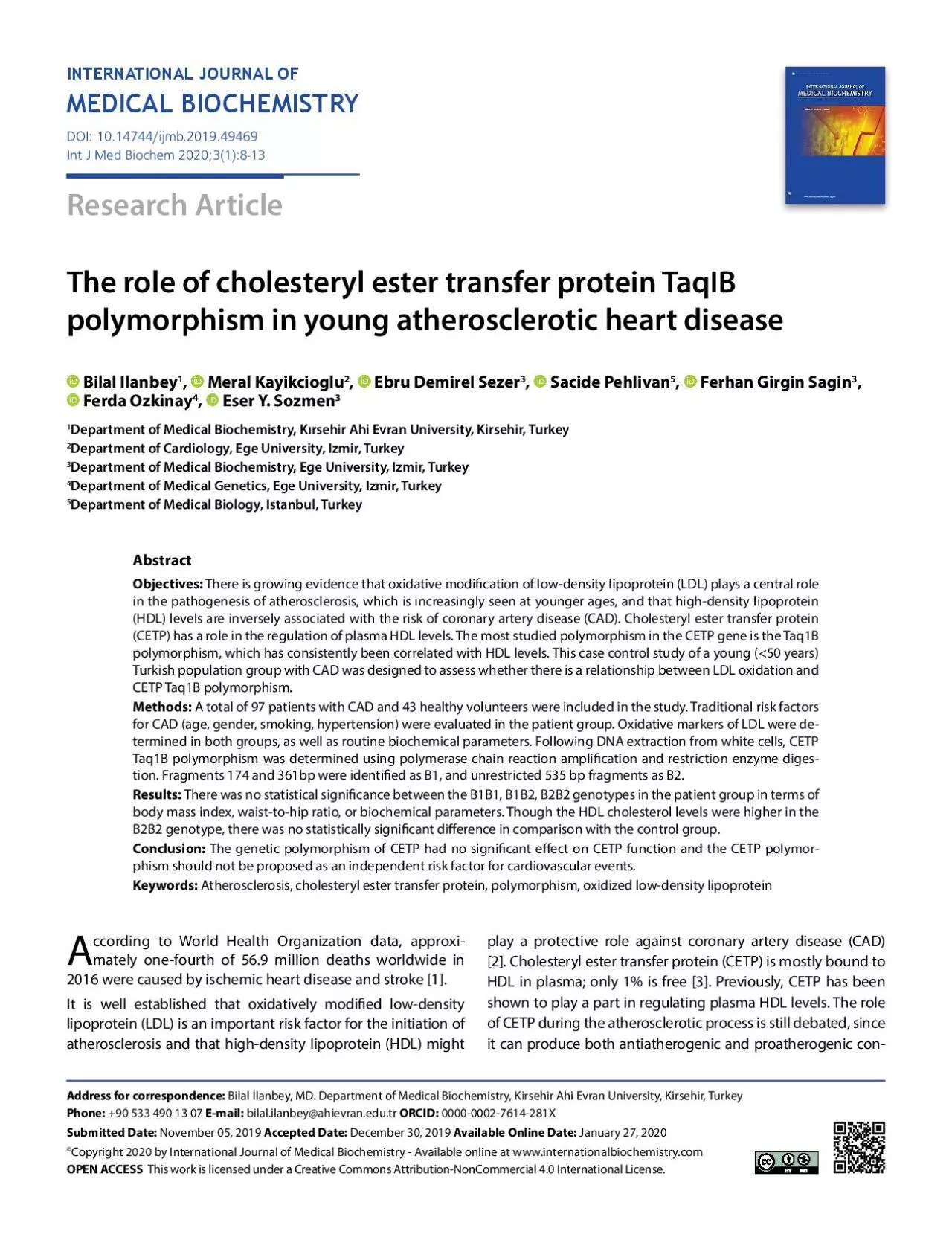 PDF-The role of cholesteryl ester transfer protein TaqIB polymorphism in y