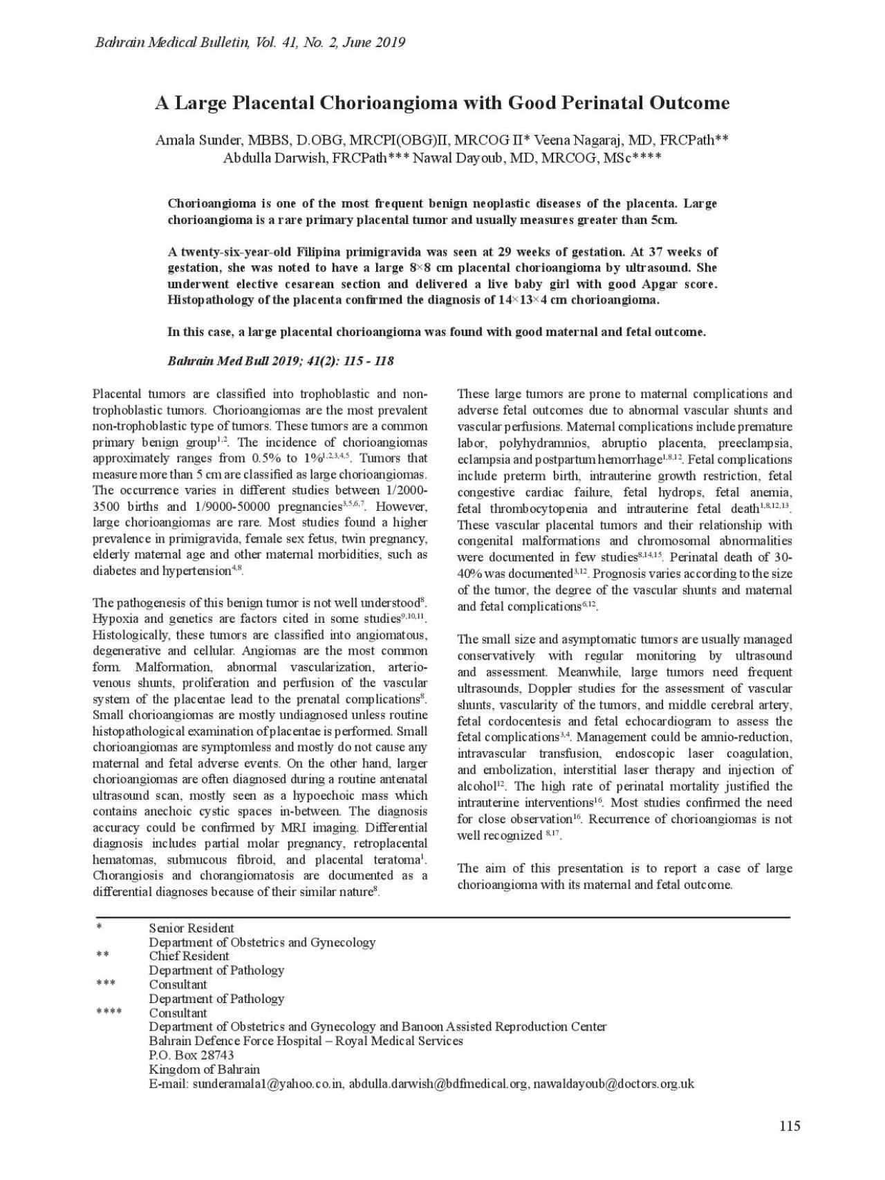 PDF-115Bahrain Medical Bulletin Vol 41 No 2 June 2019Placental tumors