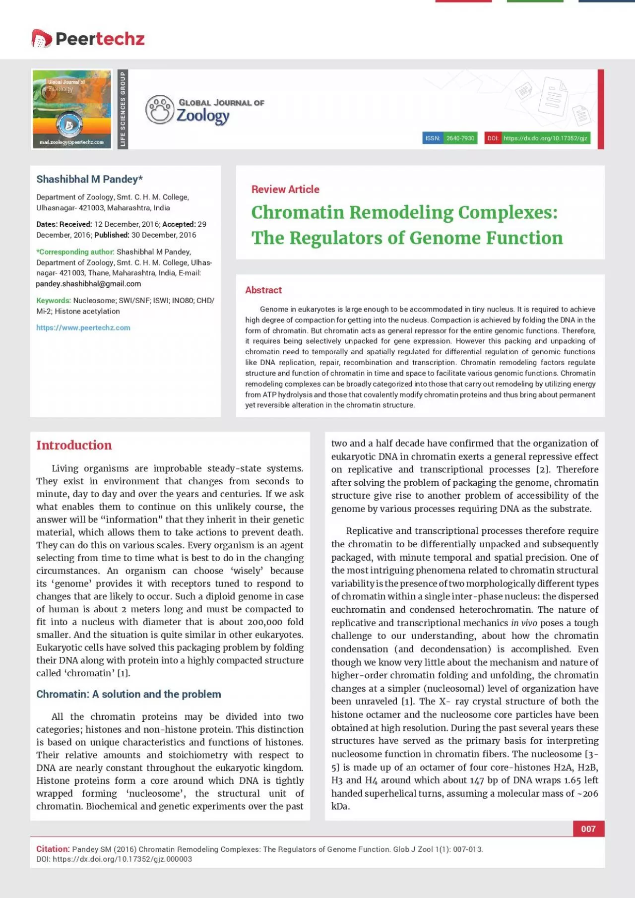 PDF-Pandey SM 2016 Chromatin Remodeling Complexes The Regulators of Gen