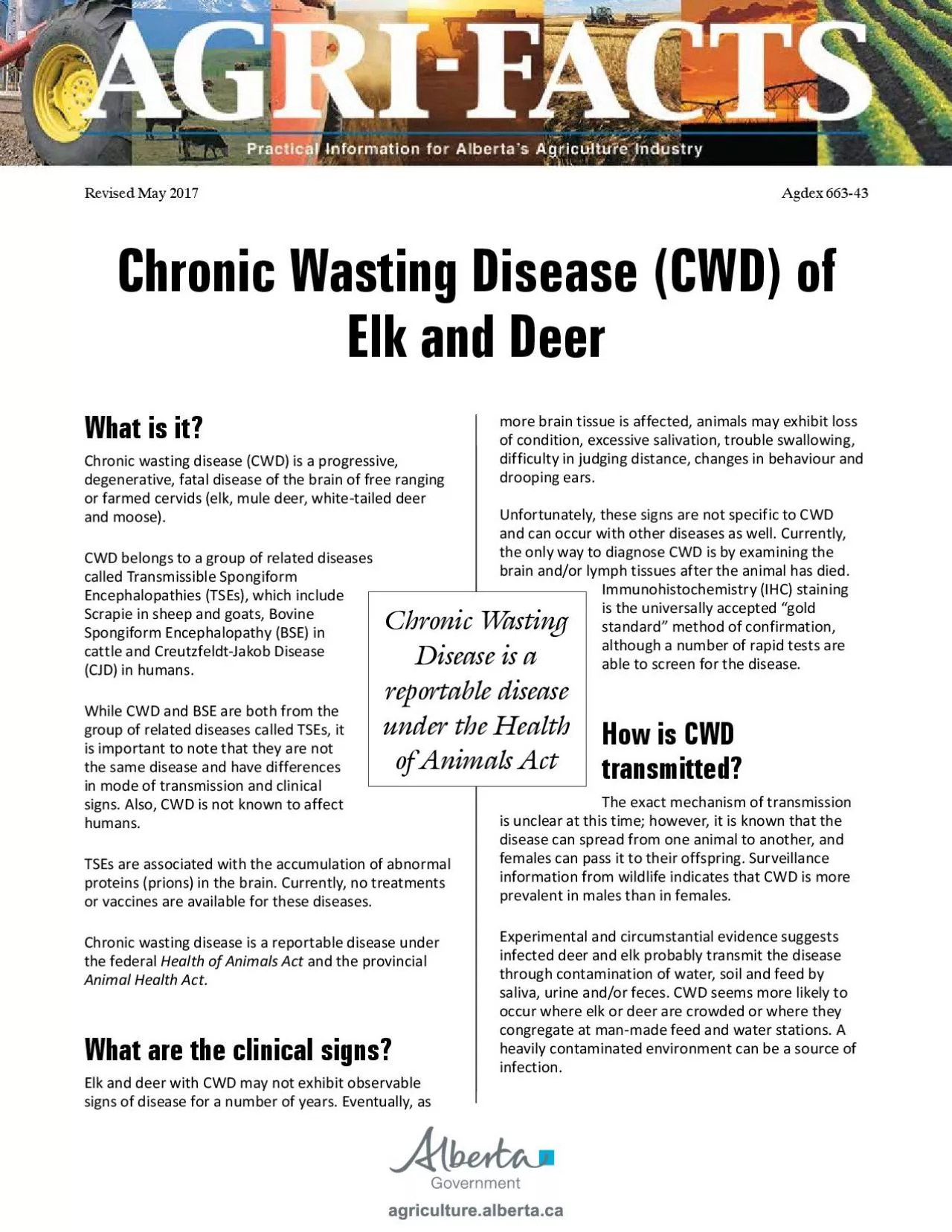 Revised May 2017Chronic Wasting Disease CWD of