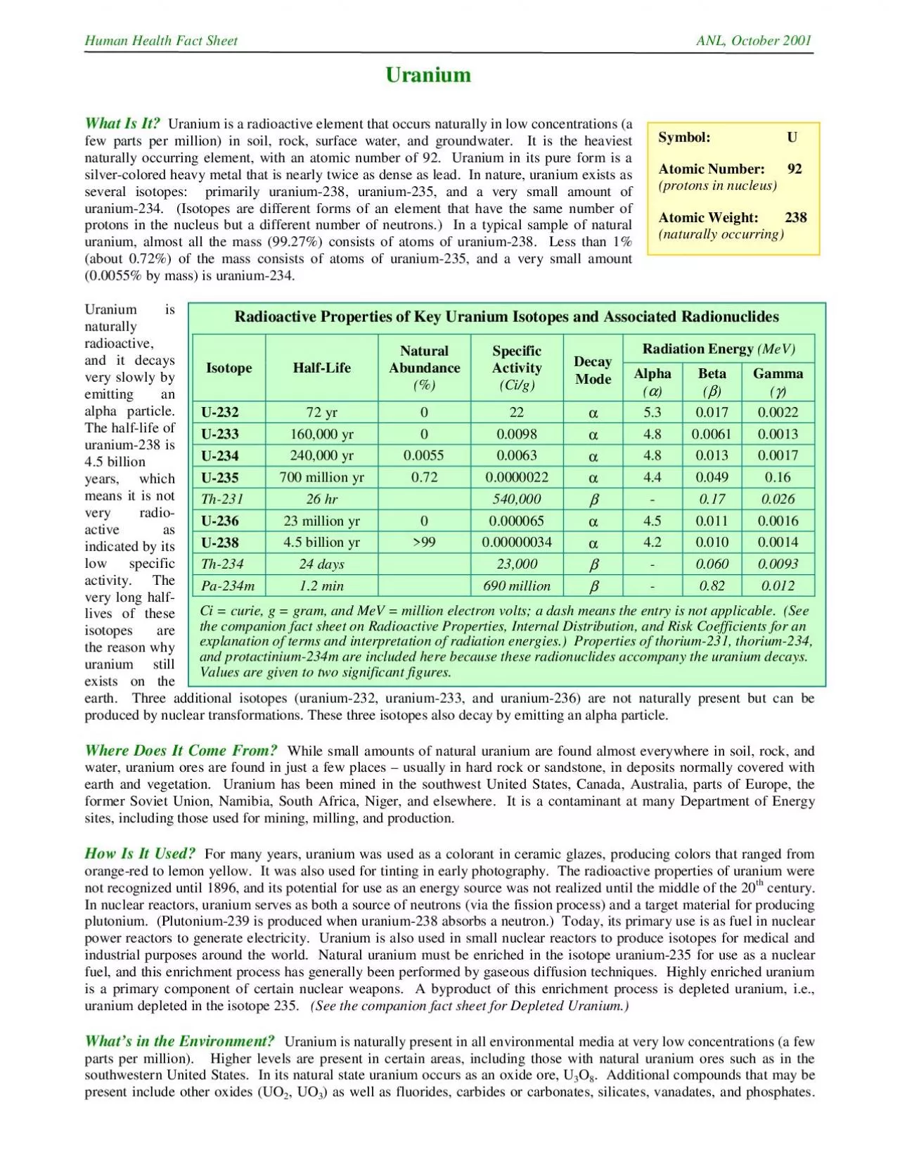 PDF-Human Health Fact Sheet ANL October 2001