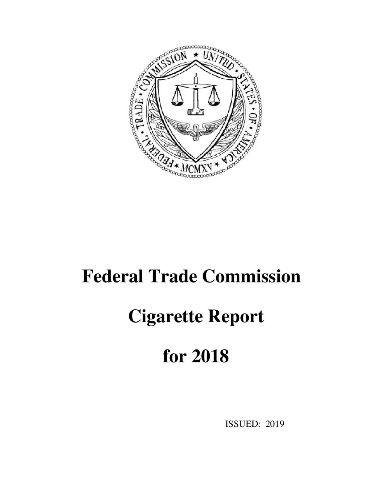 PDF-Federal Trade Commission Cigarette Report for 2018 ISSUED 2019