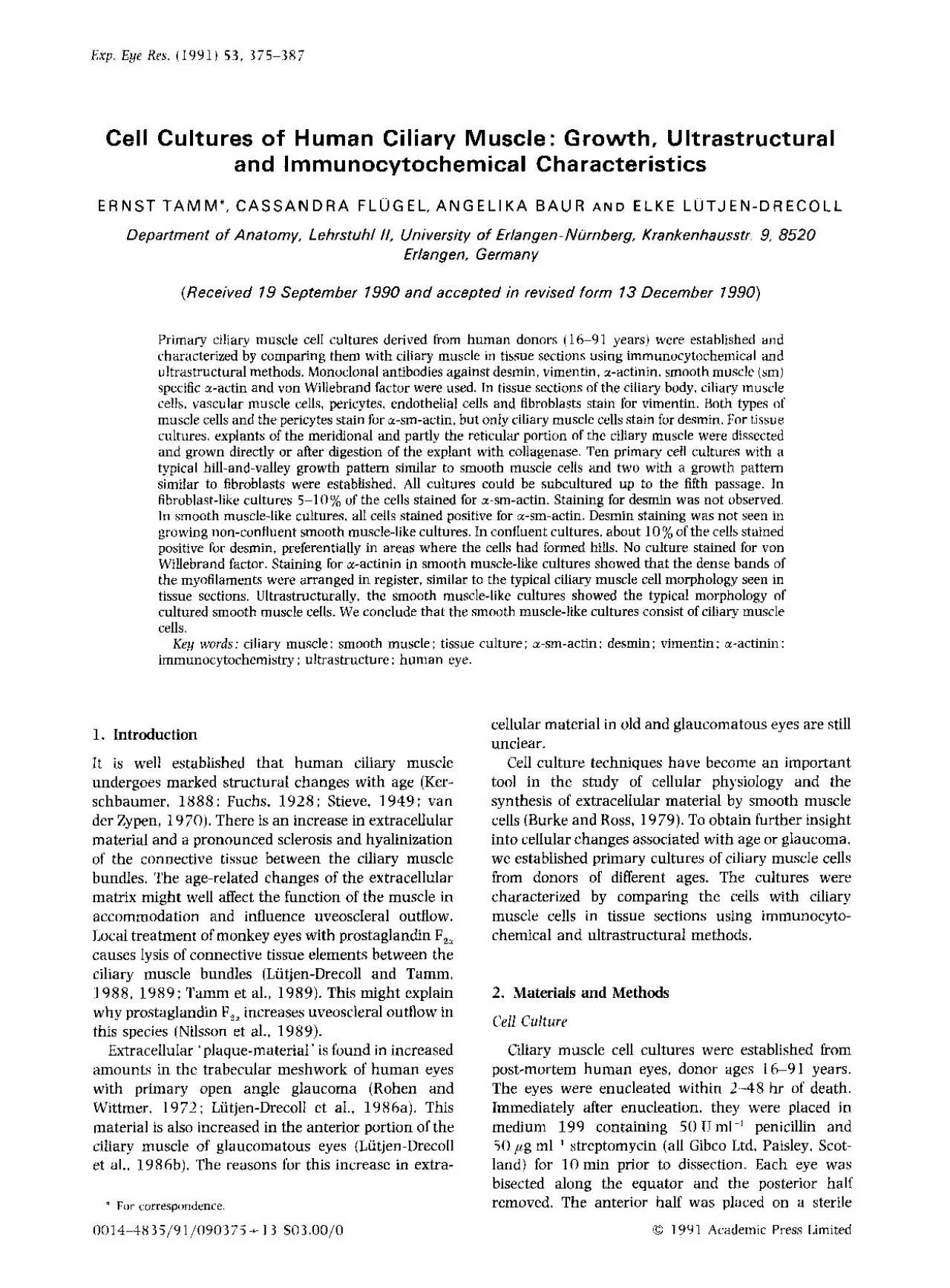 PDF-Cell Cultures of Human Ciliary Muscle Growth Ultrastructural and lmm