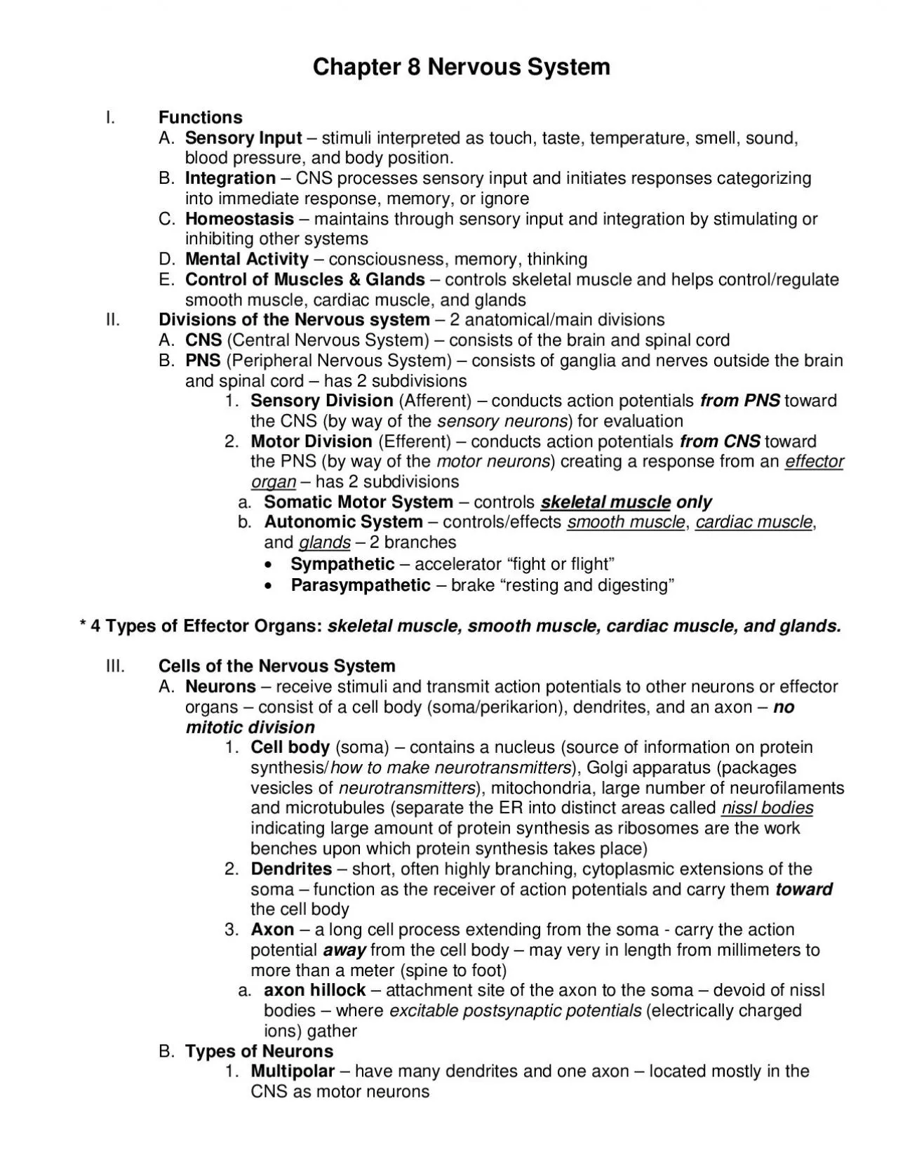 PDF-Chapter 8 Nervous SystemFunctionsSensory Inputstimuli interpreted as t