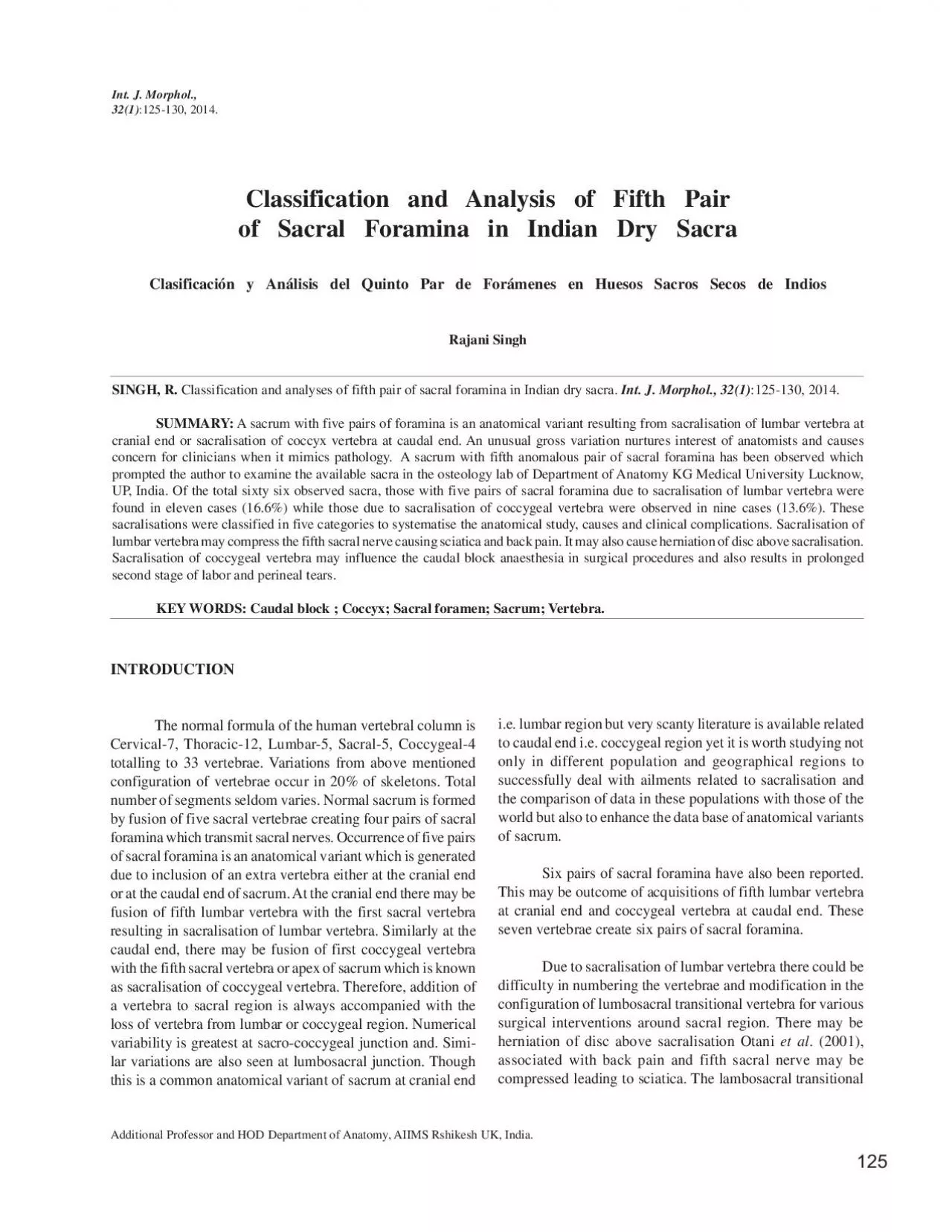 PDF-Classification and Analysis of Fifth Pairof Sacral Foramina in Indian