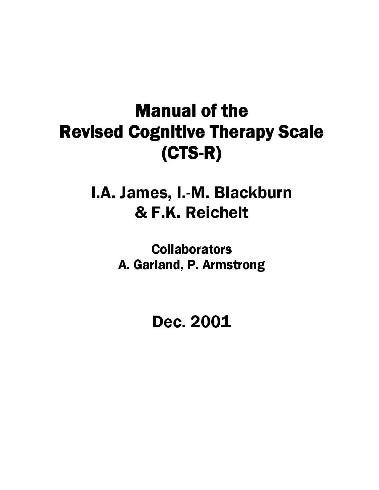 PDF-Manual of the Revised Cognitive Therapy Scale CTSR IA James I