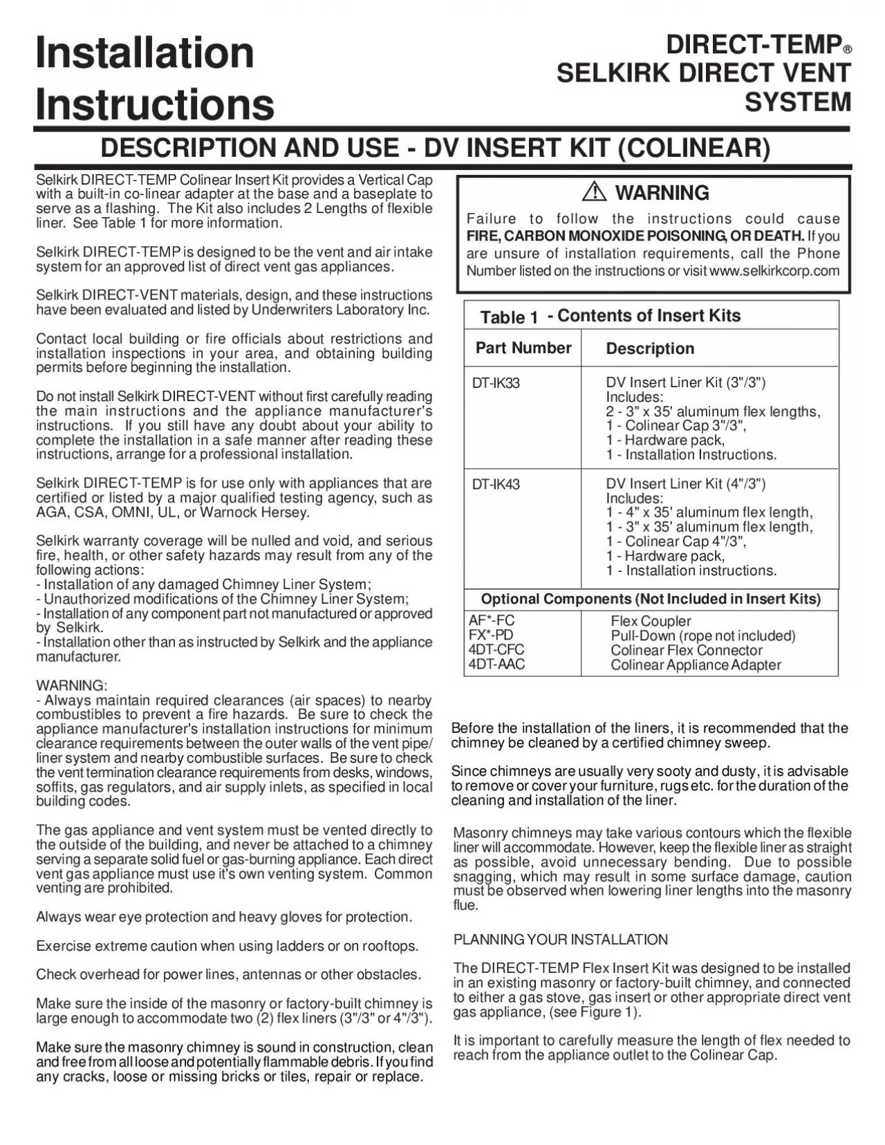 PDF-DESCRIPTION AND USE DV INSERT KIT COLINEAR