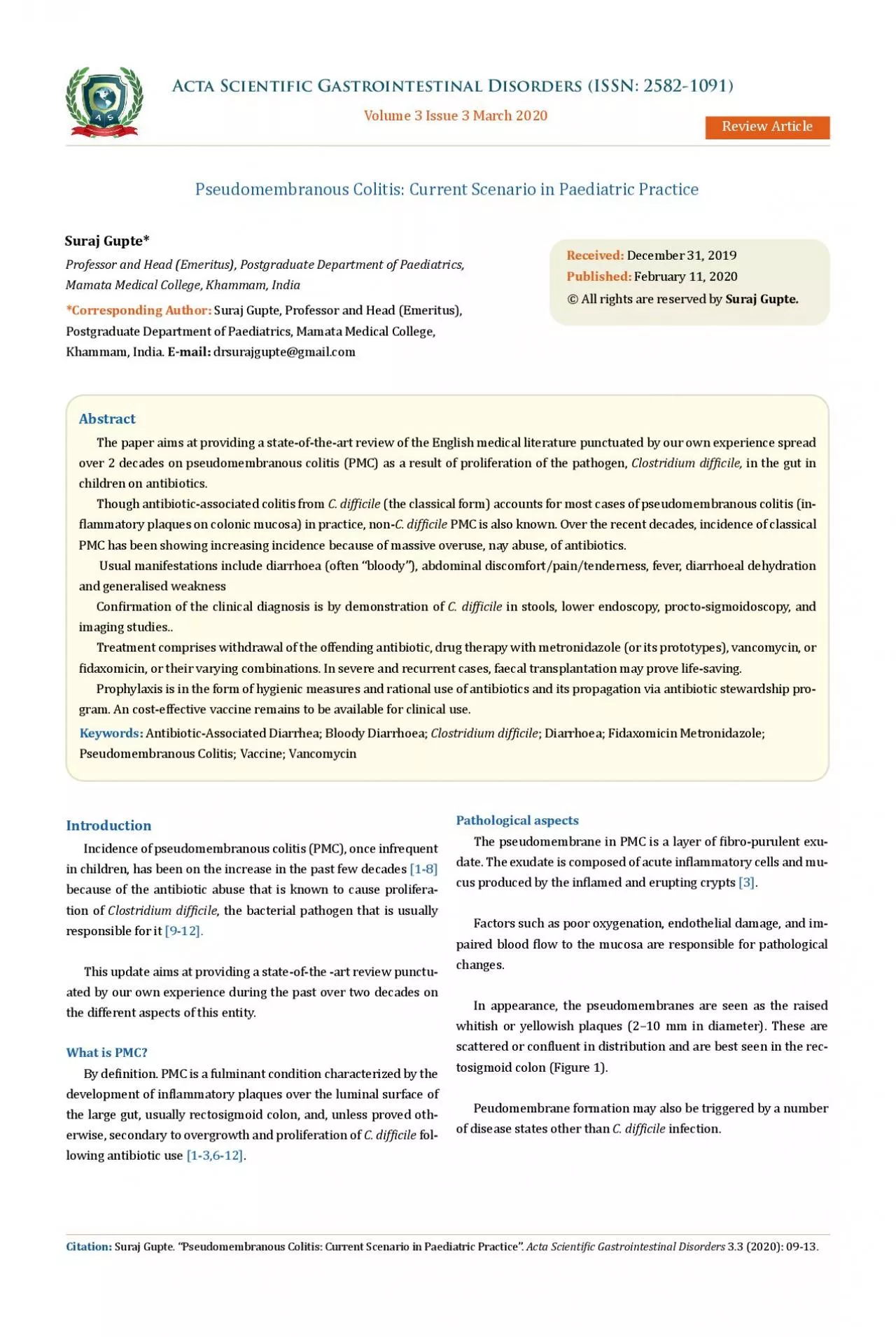 Acta Scientific Gastrointestinal Disorders ISSN 25821091     Volum
