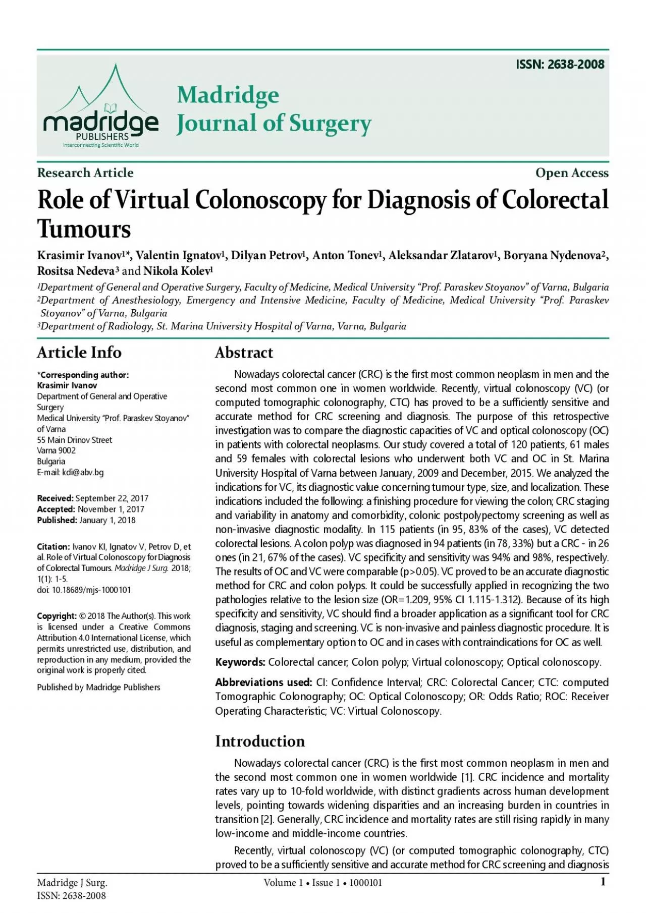 MadridgeJournal of SurgeryResearch ArticleOpen AccessRole of Virtual C