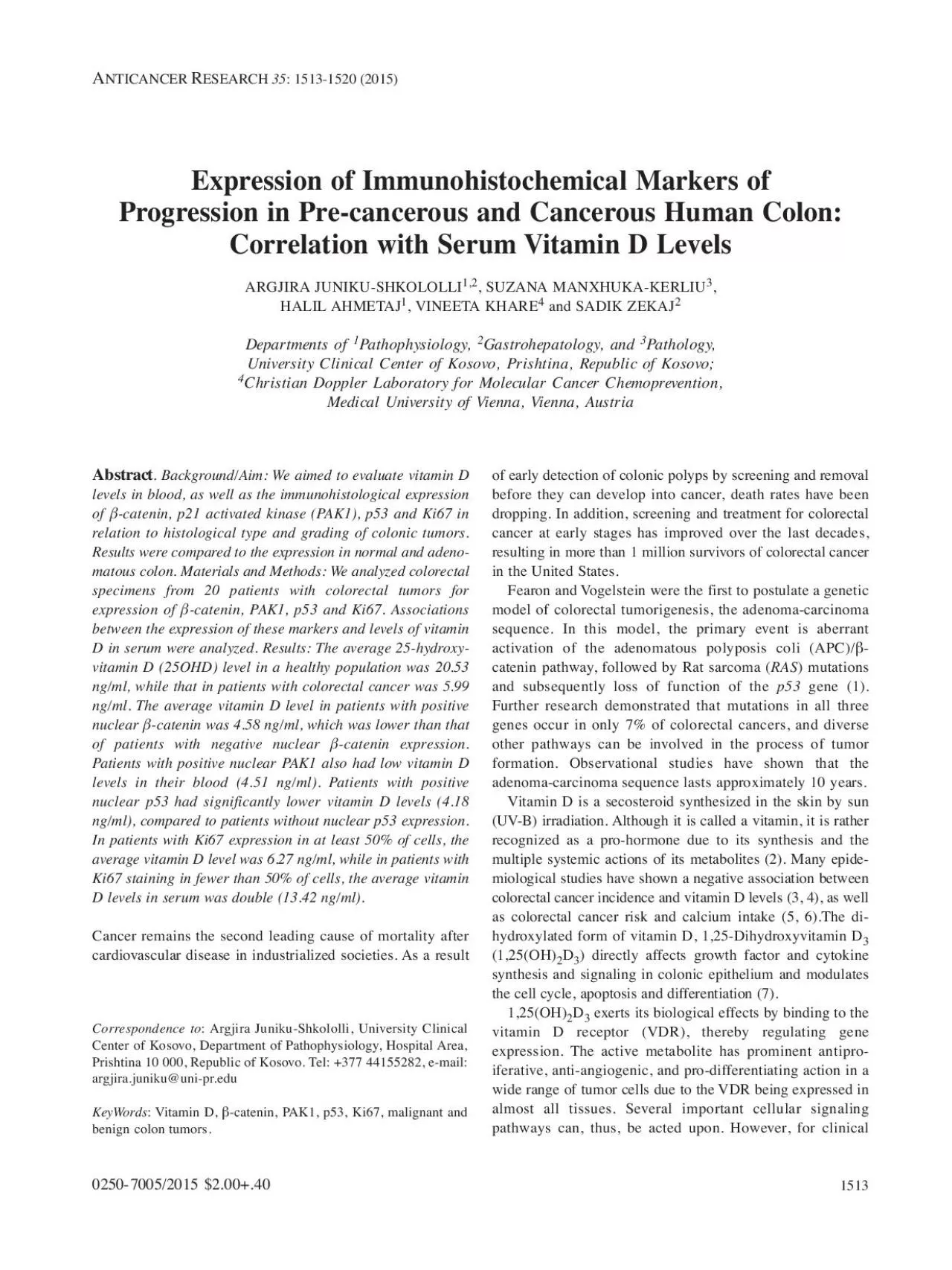 PDF-Abstract BackgroundAim We aimed to evaluate vitamin Dlevels in bloo