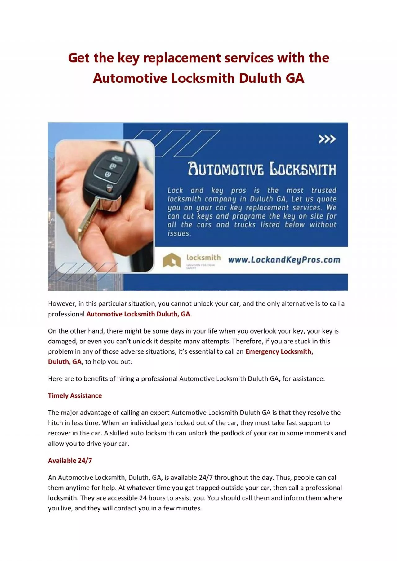 PDF-Get the key replacement services with the Automotive Locksmith Duluth GA