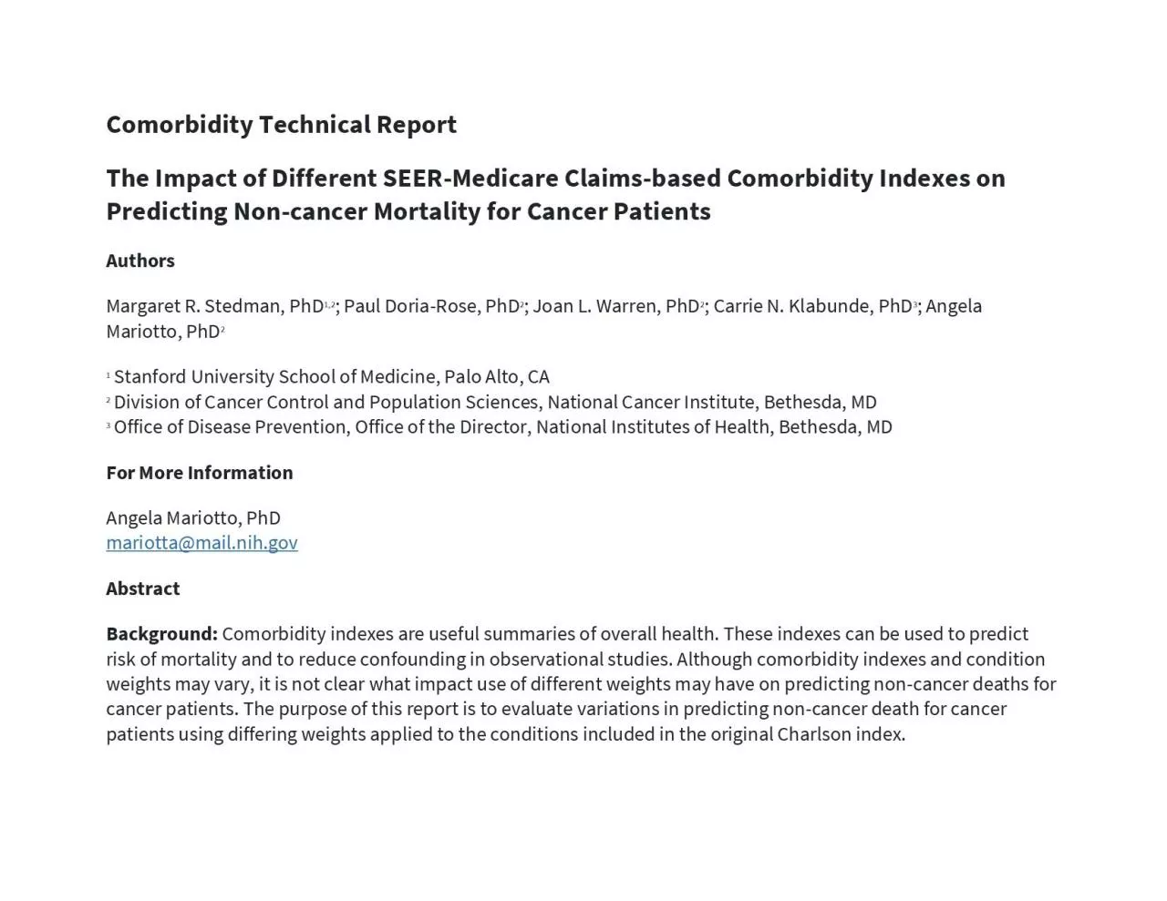 PDF-Comorbidity Technical Report