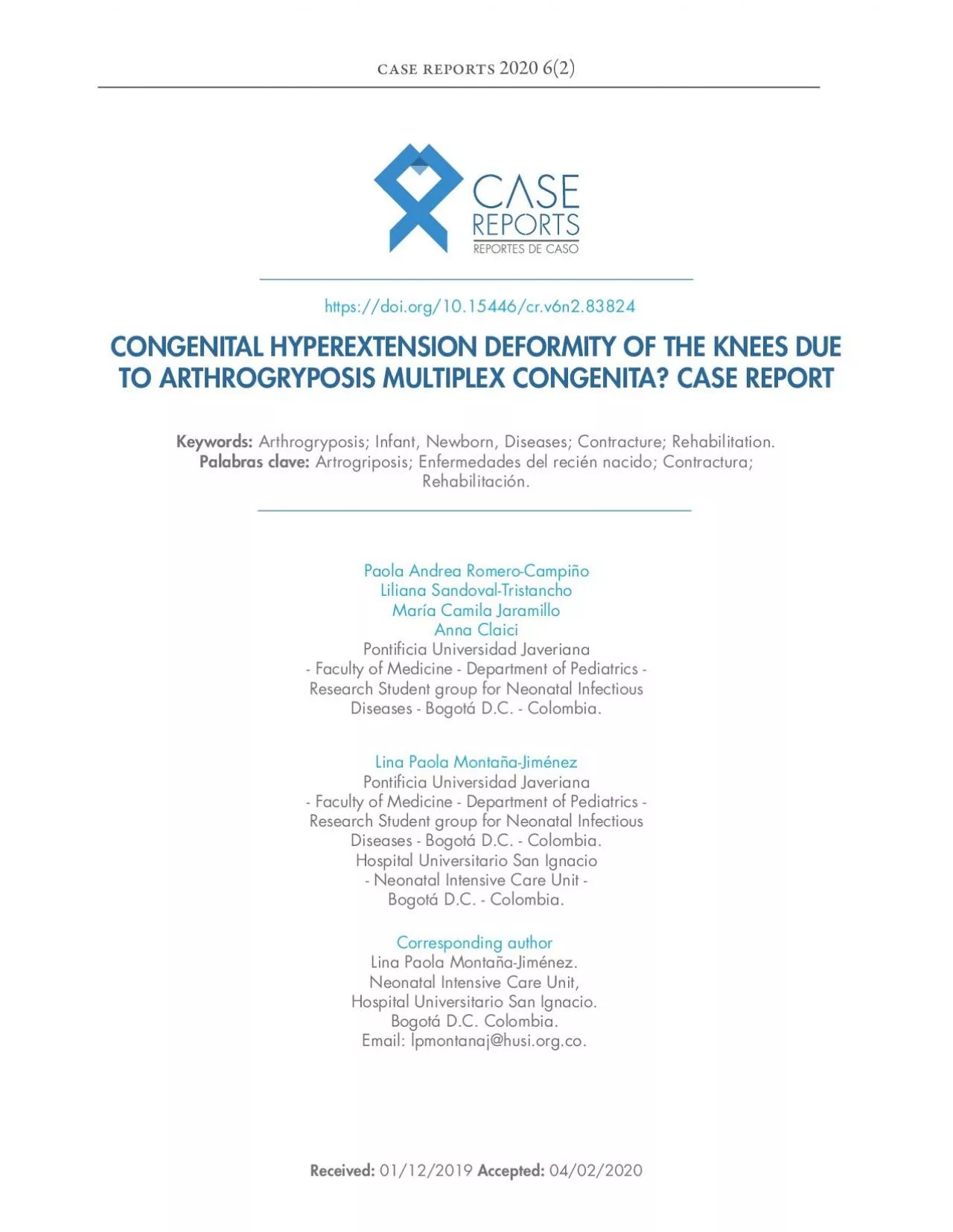 PDF-CONGENITAL HYPEREXTENSION DEFORMITY OF THE KNEES DUE TO ARTHROGRYPOSIS