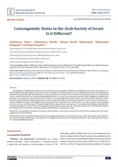 Consanguinity Status in the Arab Society of Israel