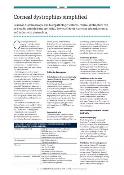 Corneal dystrophies simpli31ed