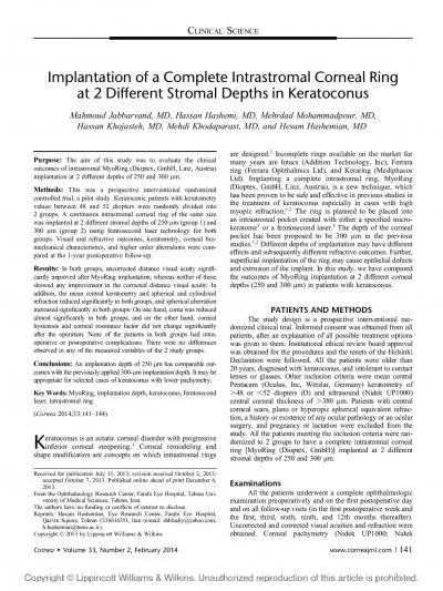 ImplantationofaCompleteIntrastromalCornealRing