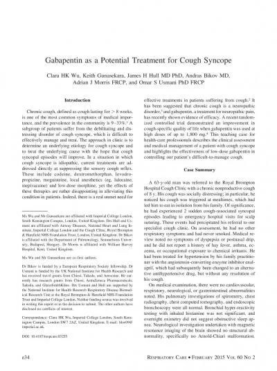 GabapentinasaPotentialTreatmentforCoughSyncopeClaraHKWuKeithGunasekar